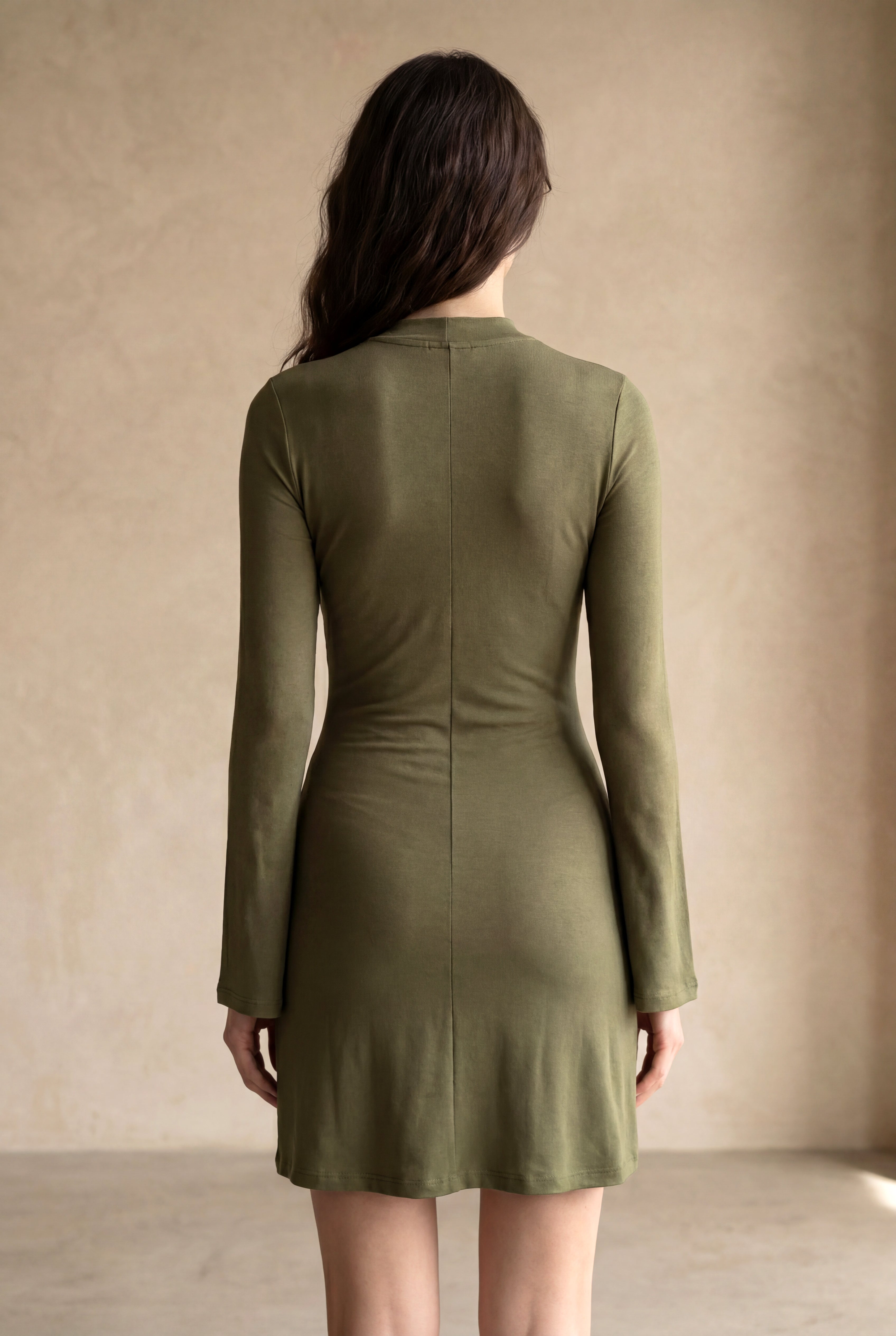 Kadın Regular Fit Dik Yaka Pamuk / Elastan Balon Kol Haki Mini Elbise DENISE - Dress - Westmark London EU(TR) Store Organik Pamuklu Sürdürülebilir Moda
