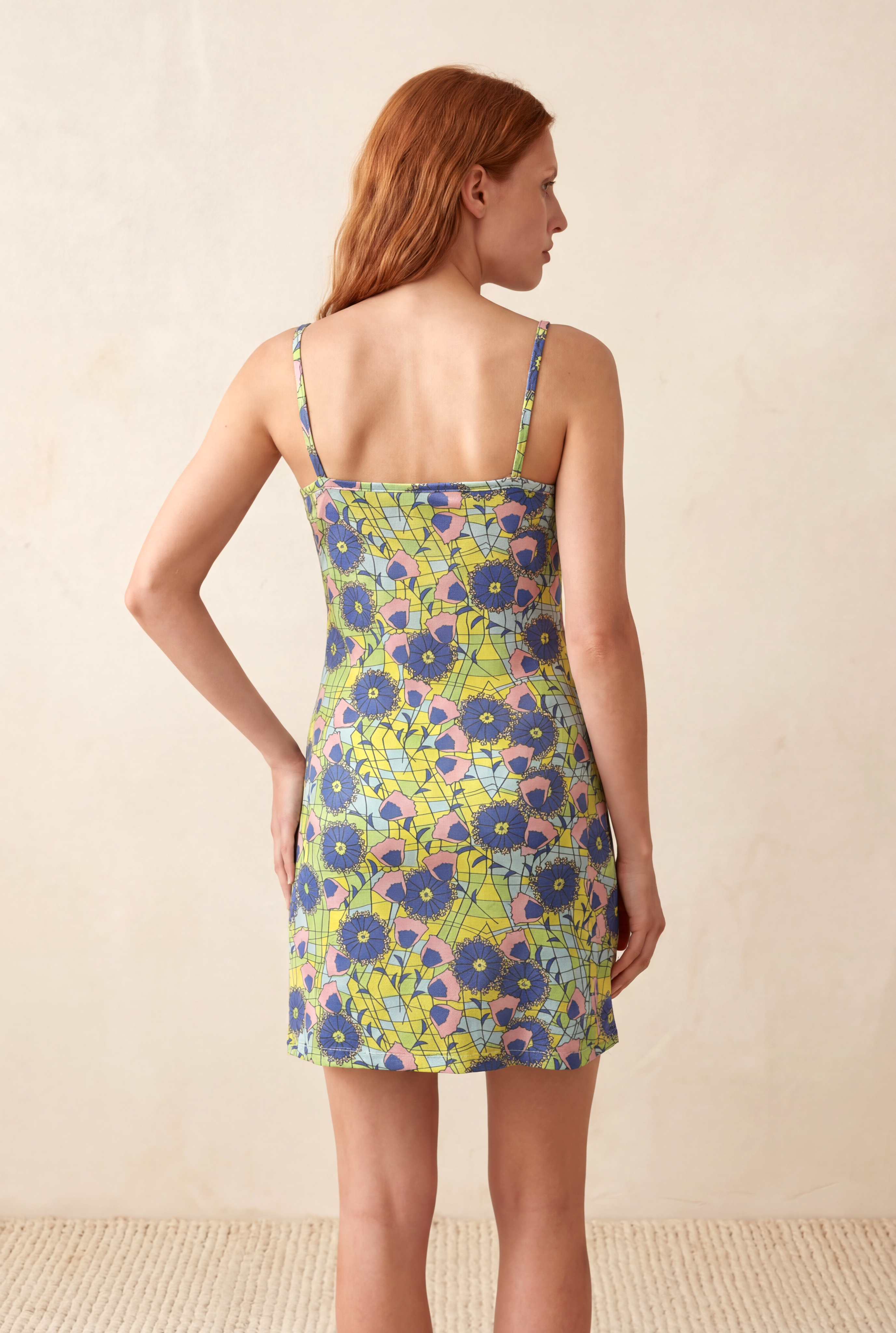 Kadın Slim Fit Degaje Yaka İp Askılı Sarı, Lacivert İnterlok Mini Elbise HELOISA - Dress - Westmark London EU(TR) Store Organik Pamuklu Sürdürülebilir Moda