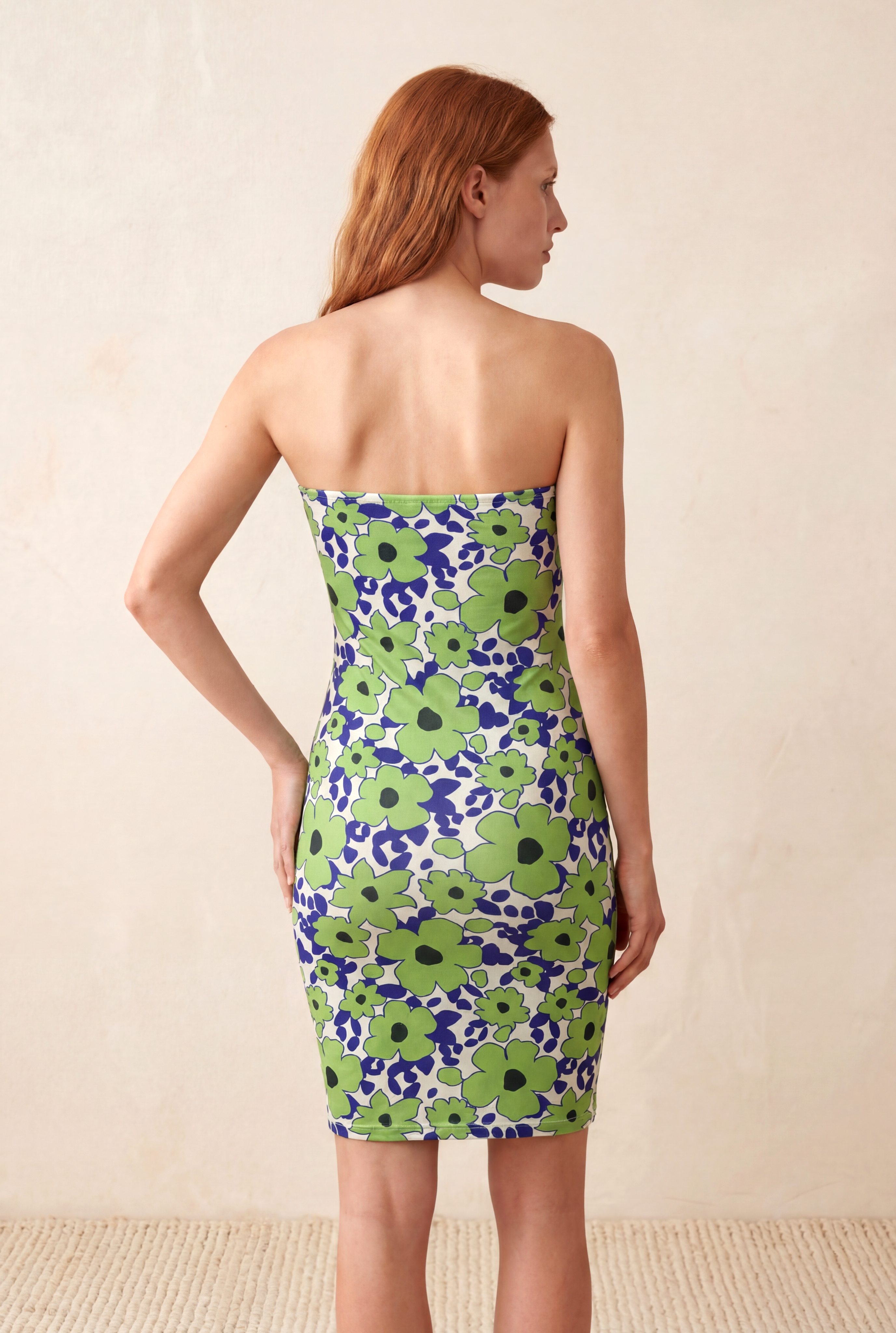 Kadın Slim Fit Straplez Yaka Lacivert, Yeşil İnterlok Mini Elbise HELOISA - Dress - Westmark London EU(TR) Store Organik Pamuklu Sürdürülebilir Moda