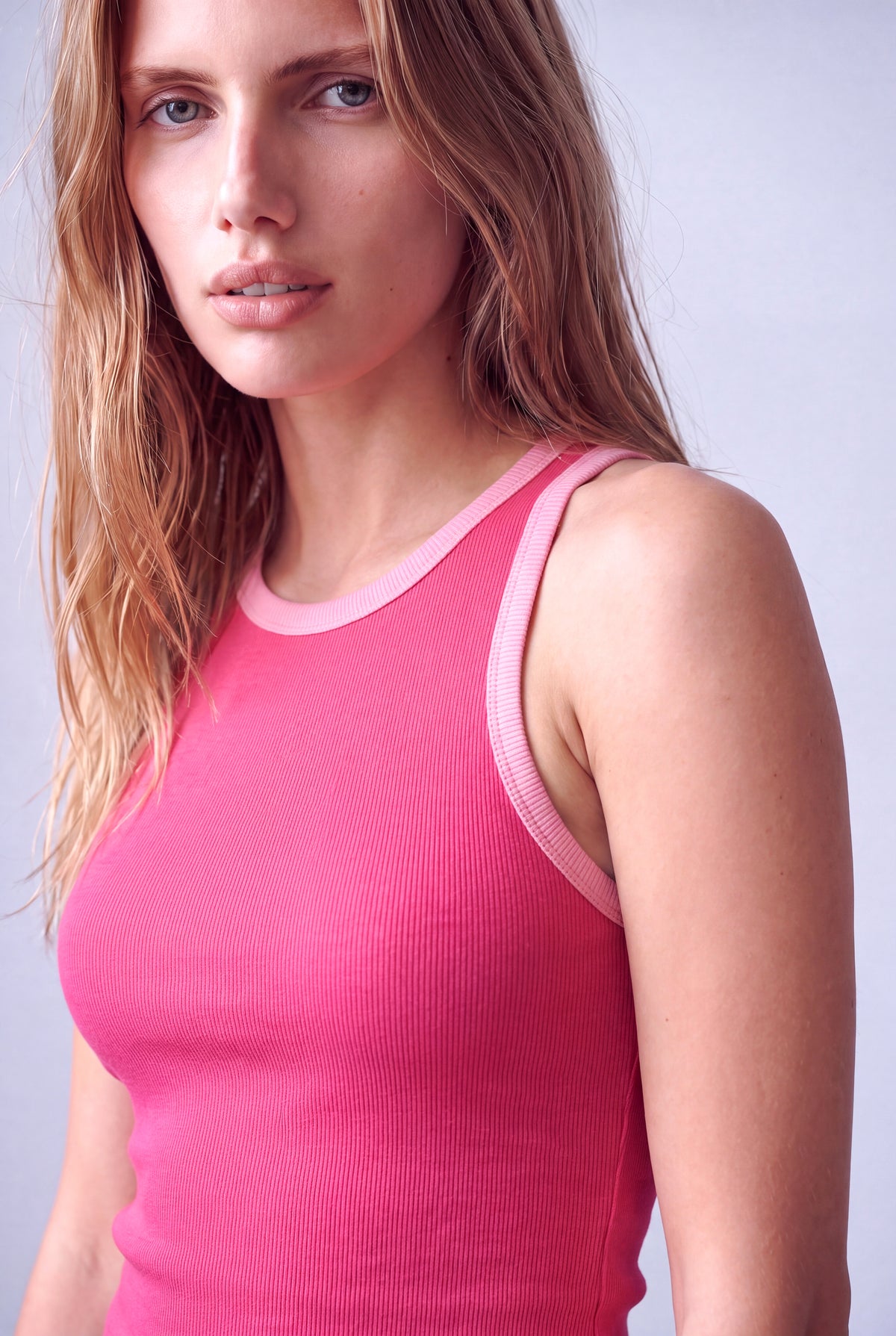 Fuşya Kadın Fuşya Pamuklu Kaşkorse Bisiklet Yaka Kolsuz Renkli Biye Detaylı Atlet SUMMER - Top - Westmark London EU(TR) Store Organik Pamuklu Sürdürülebilir Moda