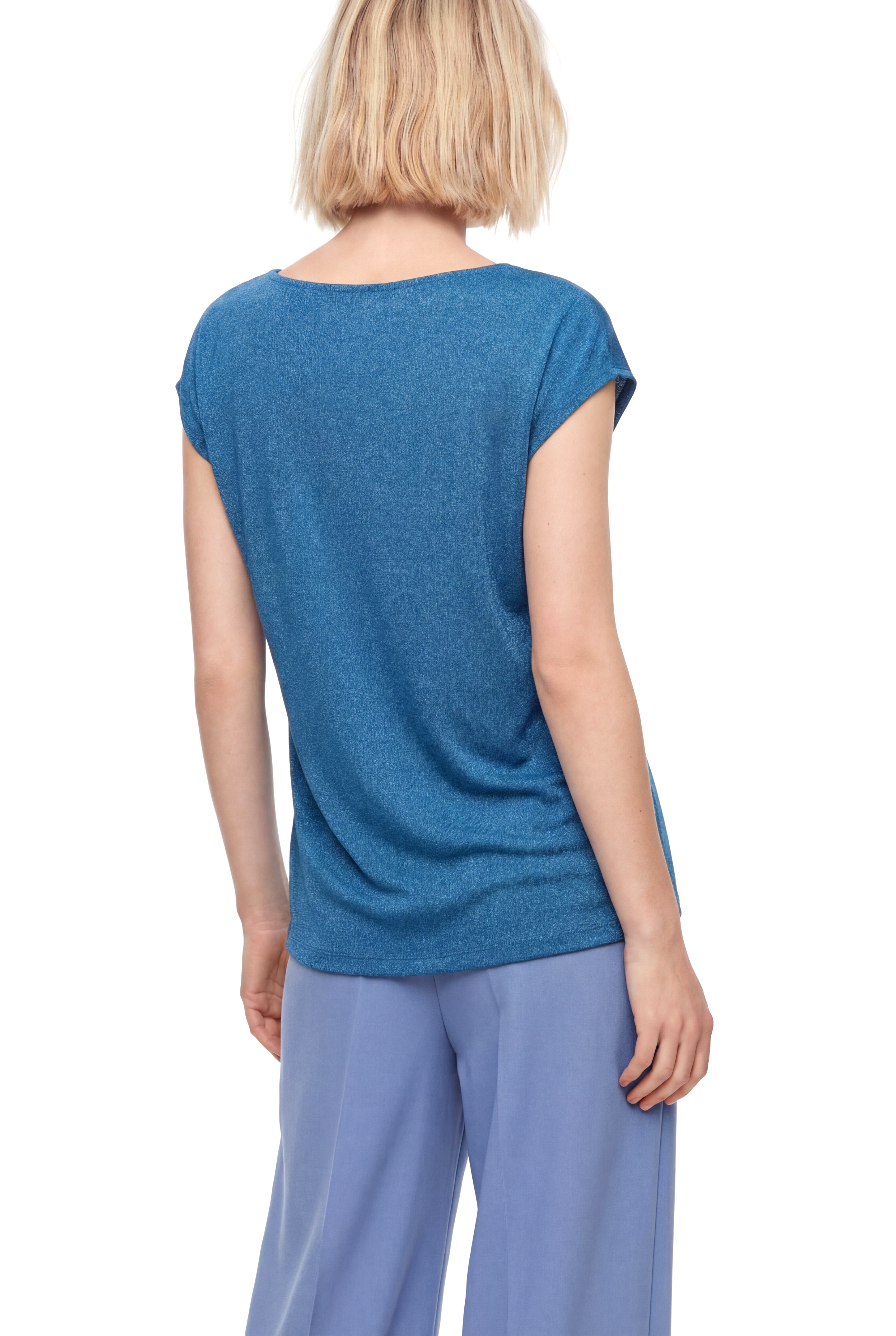 Petrol Mavisi Bisiklet Yaka Simli Kısa Kollu Kadın T-Shirt SKY GLITTER S/S TOP - T-Shirt - Westmark London EU(TR) Store Organik Pamuklu Sürdürülebilir Moda