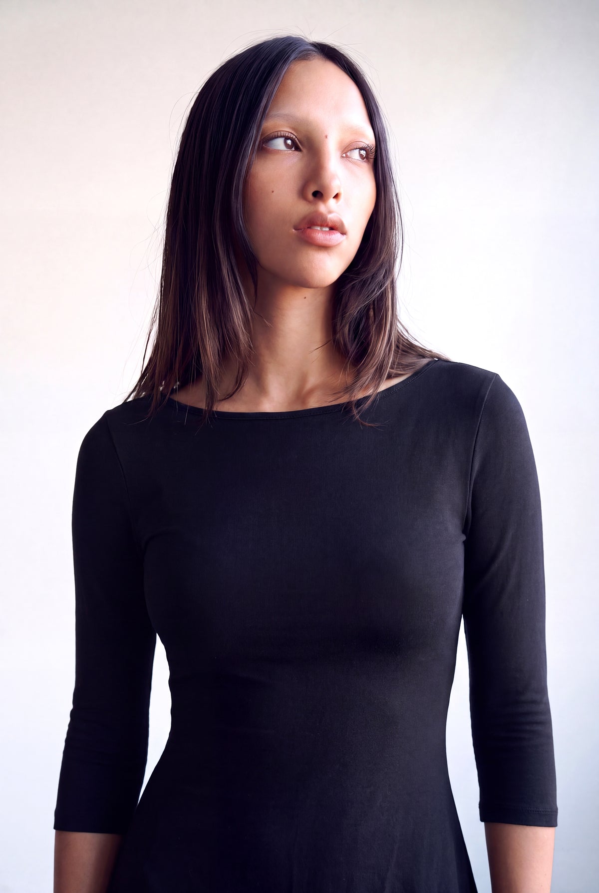Siyah Kadın Siyah Pamuklu Kayık Yaka 3/4 Kol Belden Aşağıya Genişleyen Etekli Elbise ROSA - Dress - Westmark London EU(TR) Store Organik Pamuklu Sürdürülebilir Moda