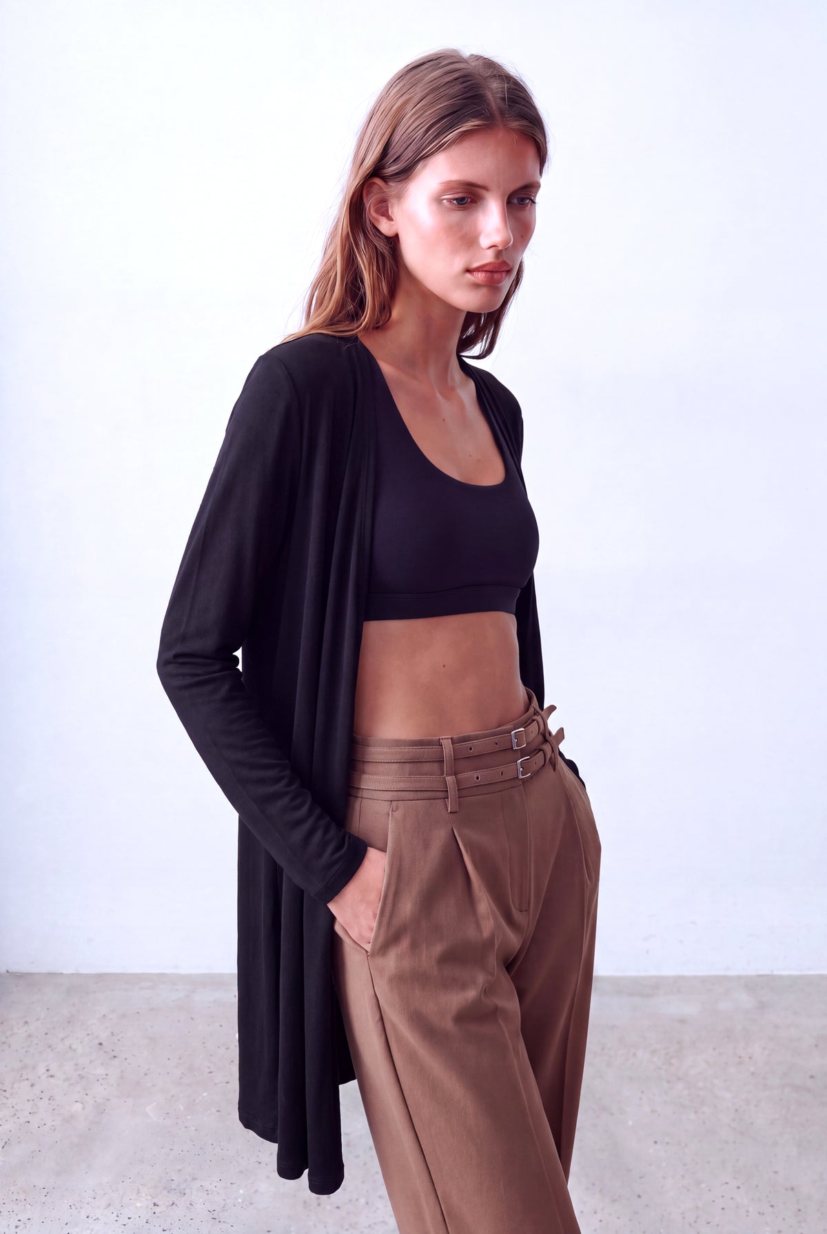 Siyah Kadın Siyah Viskon Karışımlı V Yaka Uzun Kollu Düğmesiz Midi Boy Uzun Hırka VICTORIA - Cardigan - Westmark London EU(TR) Store Organik Pamuklu Sürdürülebilir Moda