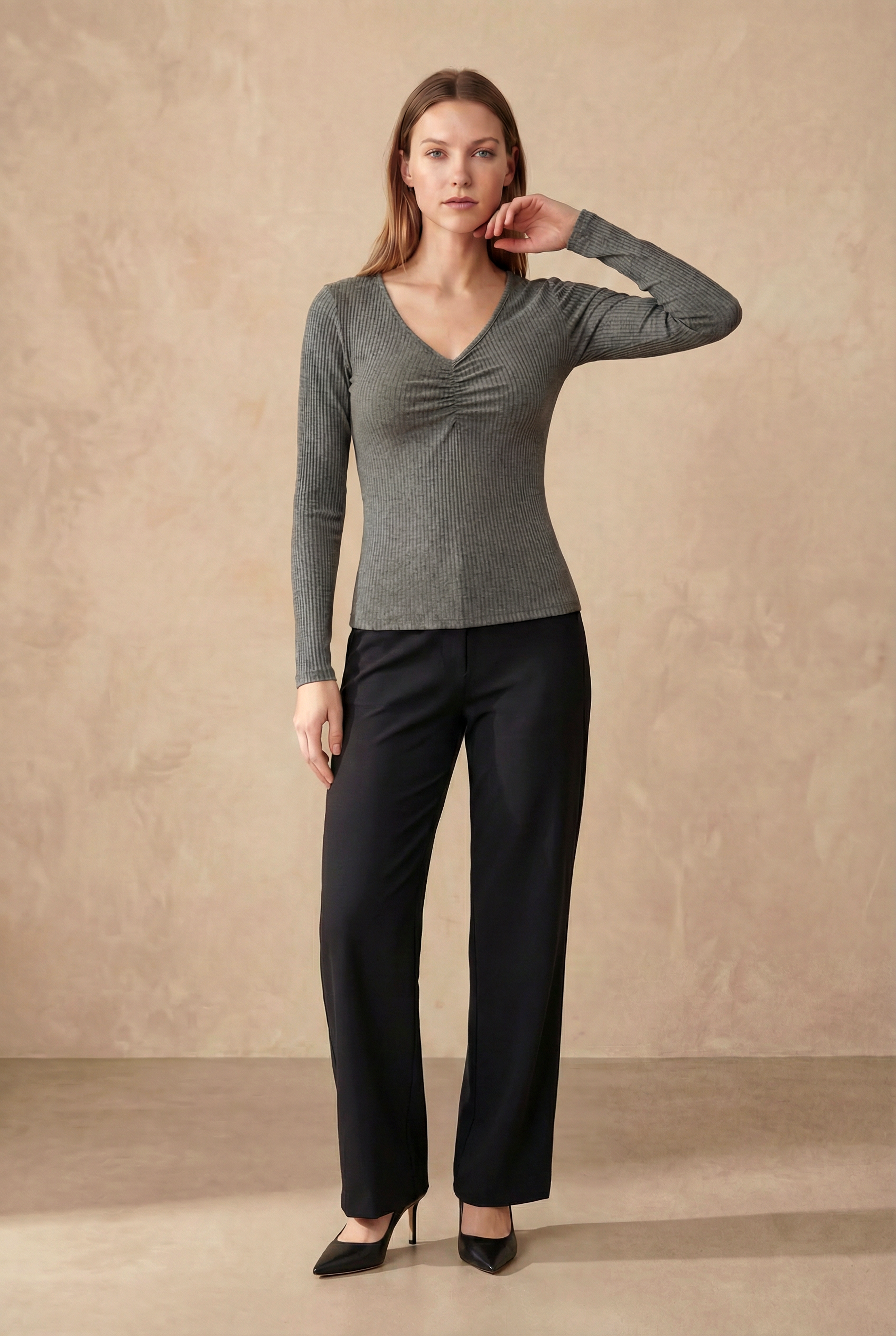 Antrasit V Yaka Uzun Kollu Kadın Bluz OTTILIE TOP - Blouse - Westmark London EU(TR) Store Organik Pamuklu Sürdürülebilir Moda