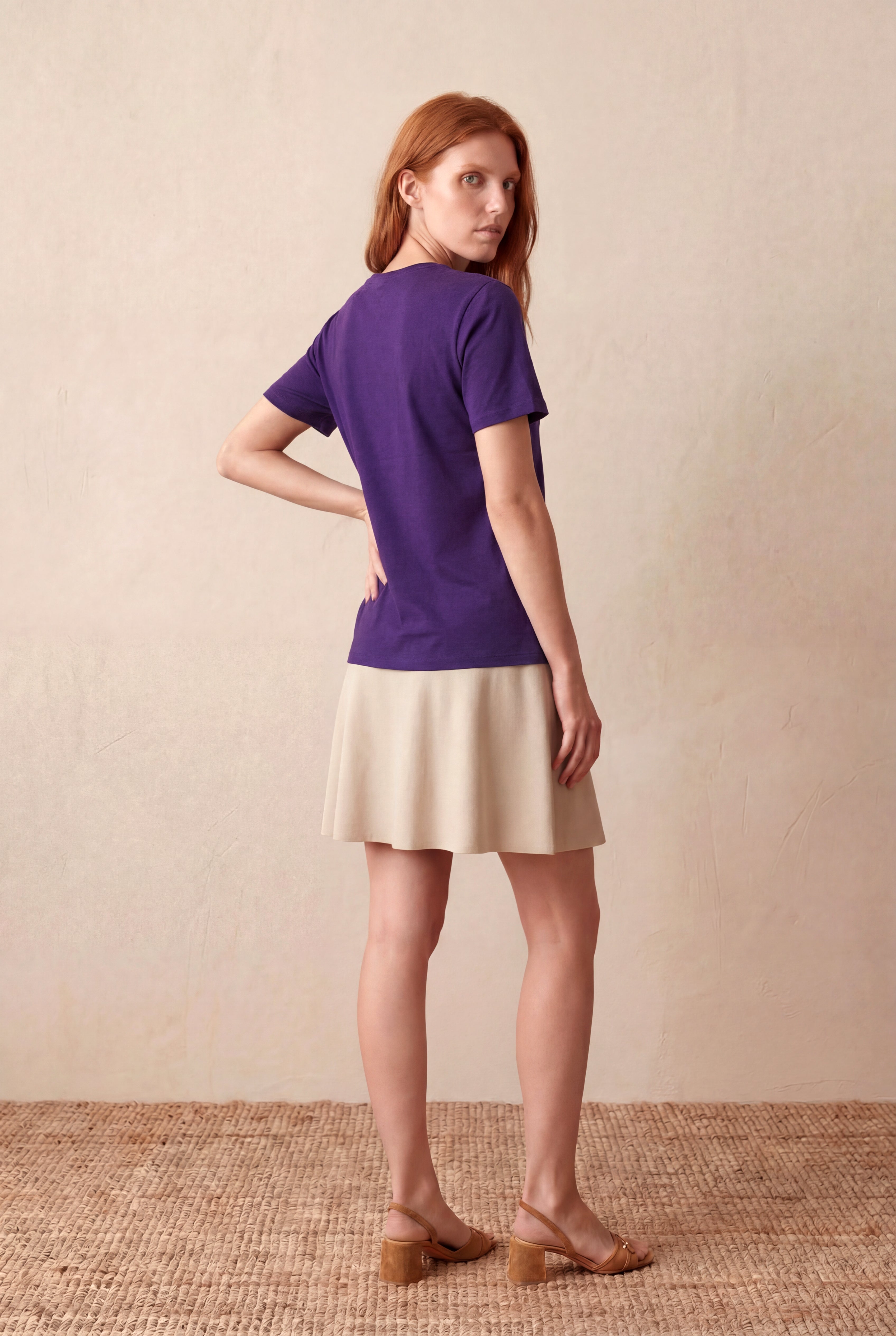 Kadın Mor %100 Pamuk Regular Fit Bisiklet Yaka Kısa Kollu Basic T-Shirt TONINA