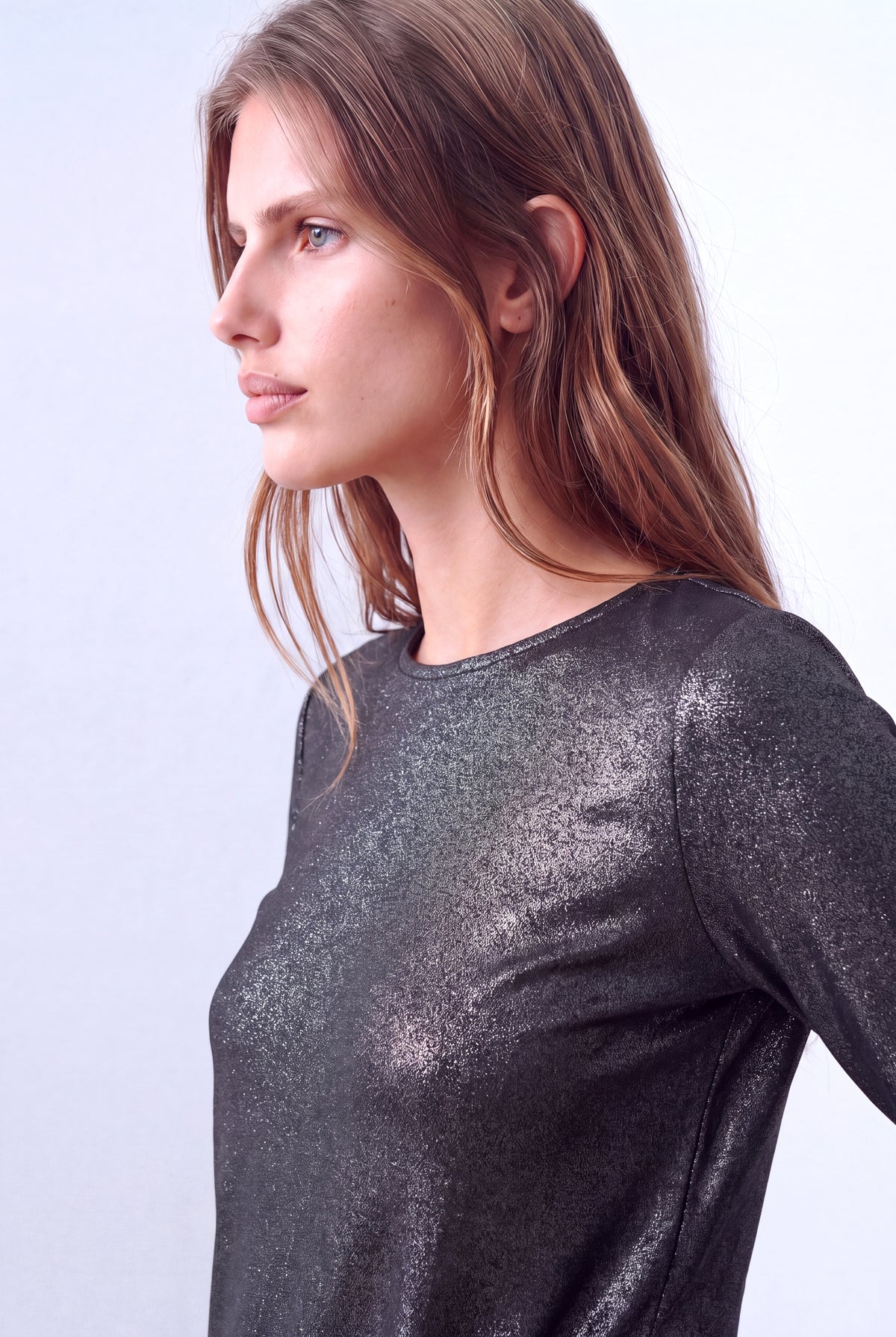 Siyah/Gri Simli Kadın Siyah/Gri Simli Geniş Bisiklet Yaka Uzun Kollu Oval Kesim Etekli Elbise CROIA - Dress - Westmark London EU(TR) Store Organik Pamuklu Sürdürülebilir Moda