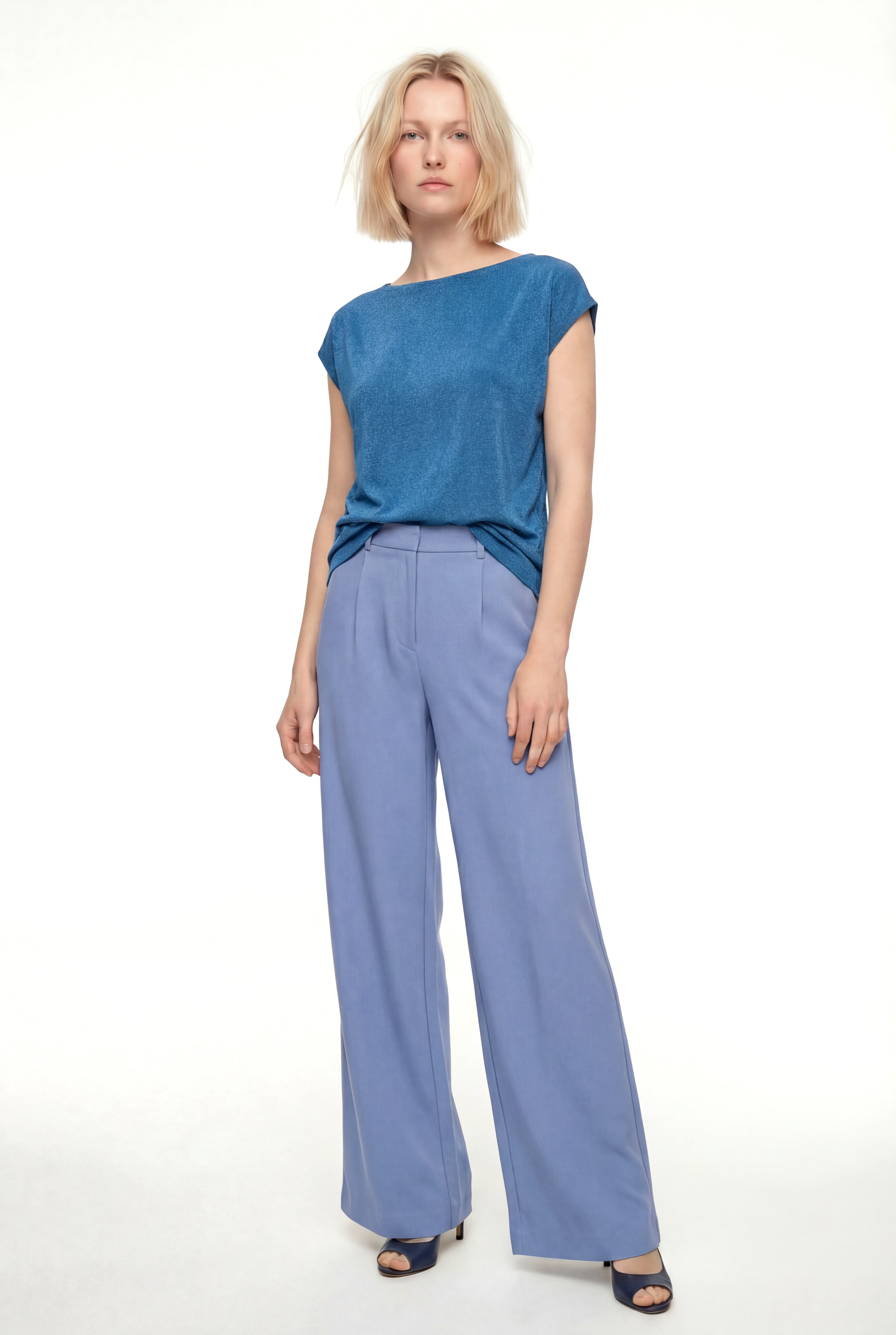 Petrol Mavisi Bisiklet Yaka Simli Kısa Kollu Kadın T-Shirt SKY GLITTER S/S TOP - T-Shirt - Westmark London EU(TR) Store Organik Pamuklu Sürdürülebilir Moda