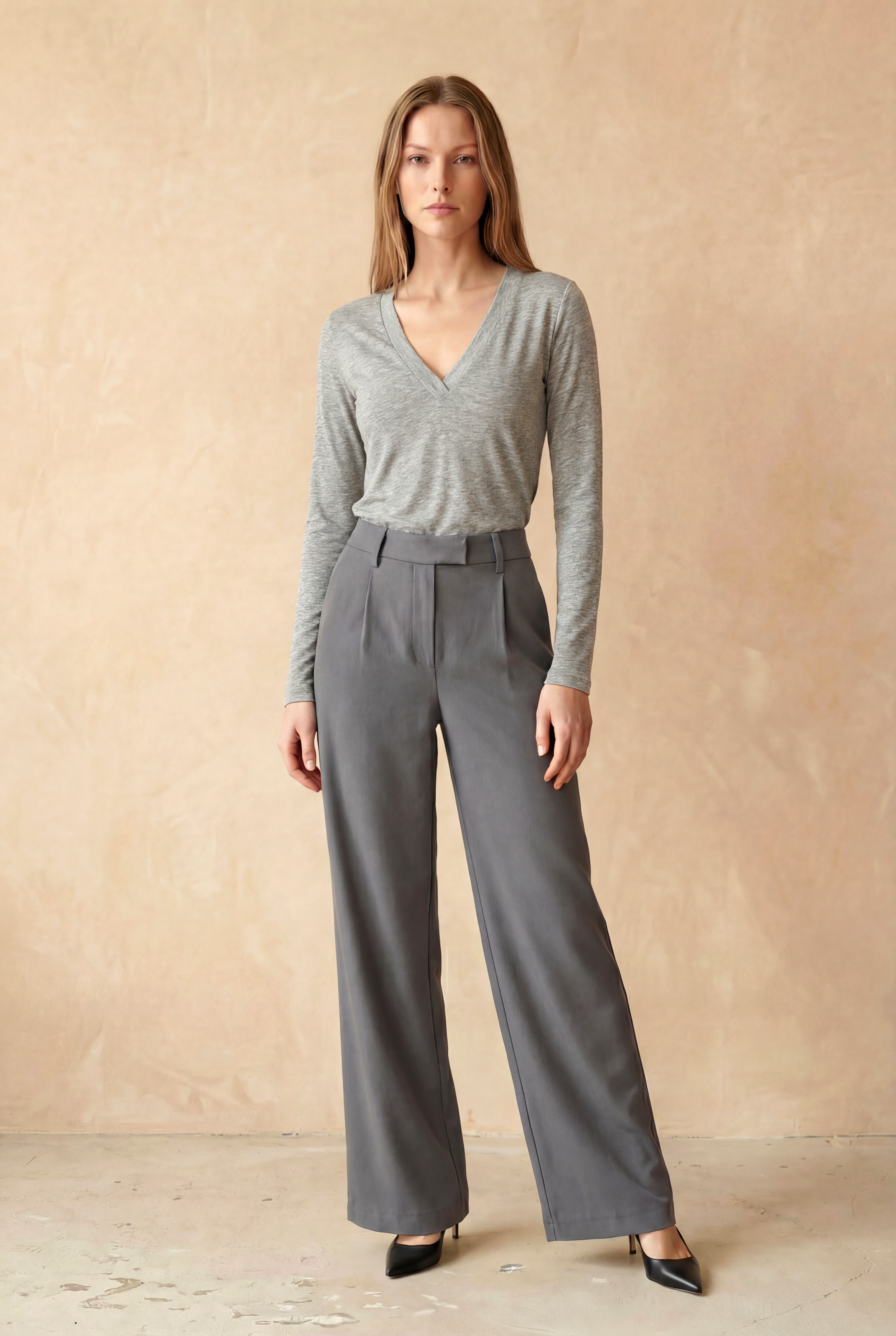 Gri Melanj V Yaka Uzun Kollu Kadın Bluz VIOLA TOP - Blouse - Westmark London EU(TR) Store Organik Pamuklu Sürdürülebilir Moda