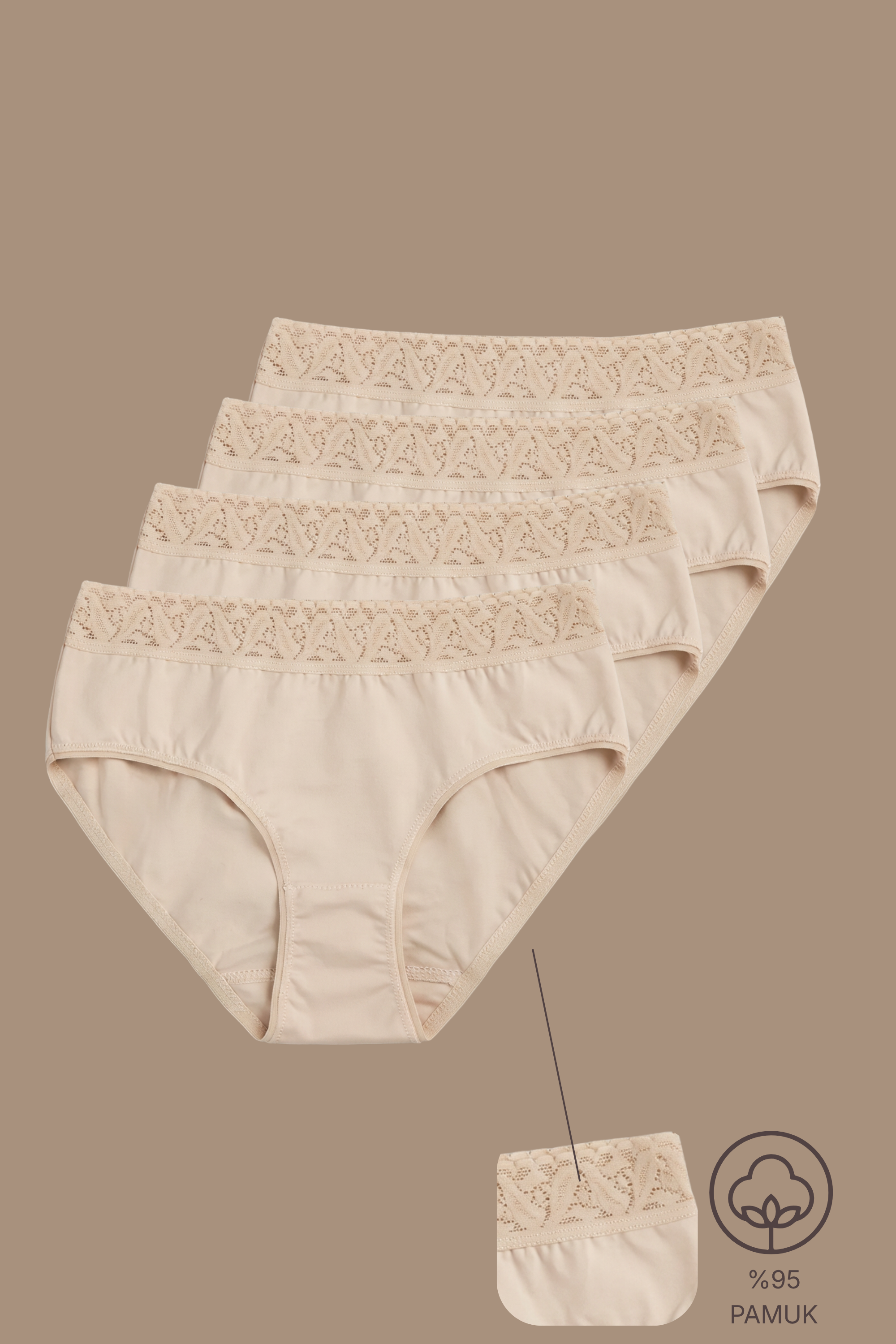 4'lü Ten Rengi Pamuk / Elastan Kız Çocuk Üstten Dantelli Slip Külot Seti LCIRINA - Underwear - Westmark London EU(TR) Store Organik Pamuklu Sürdürülebilir Moda