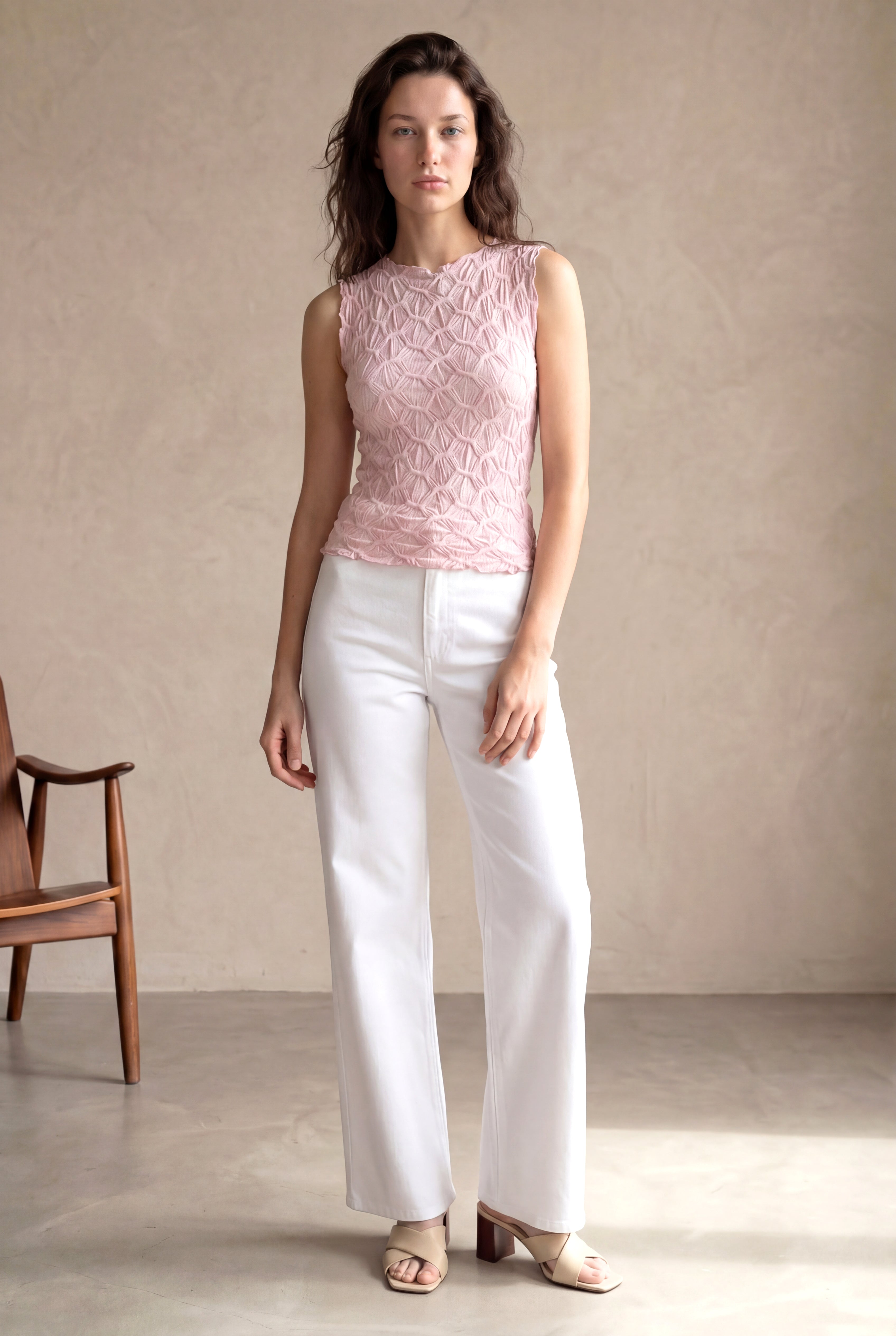 Kadın Slim Fit Bisiklet Yaka Polyester / Elastan Kolsuz Pembe Desenli Atlet ULIANA - Top - Westmark London EU(TR) Store Organik Pamuklu Sürdürülebilir Moda
