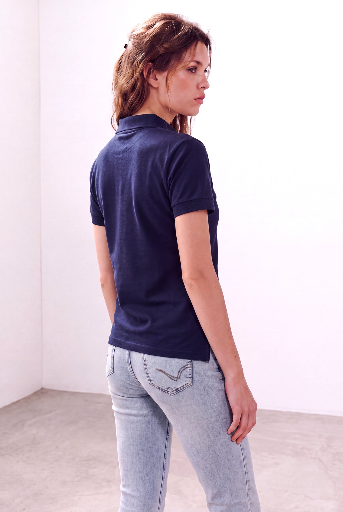 Lacivert Kadın Lacivert %100 Pamuk Pike Polo Yaka Kısa Kollu T-Shirt CLARE - Top - Westmark London EU(TR) Store Organik Pamuklu Sürdürülebilir Moda