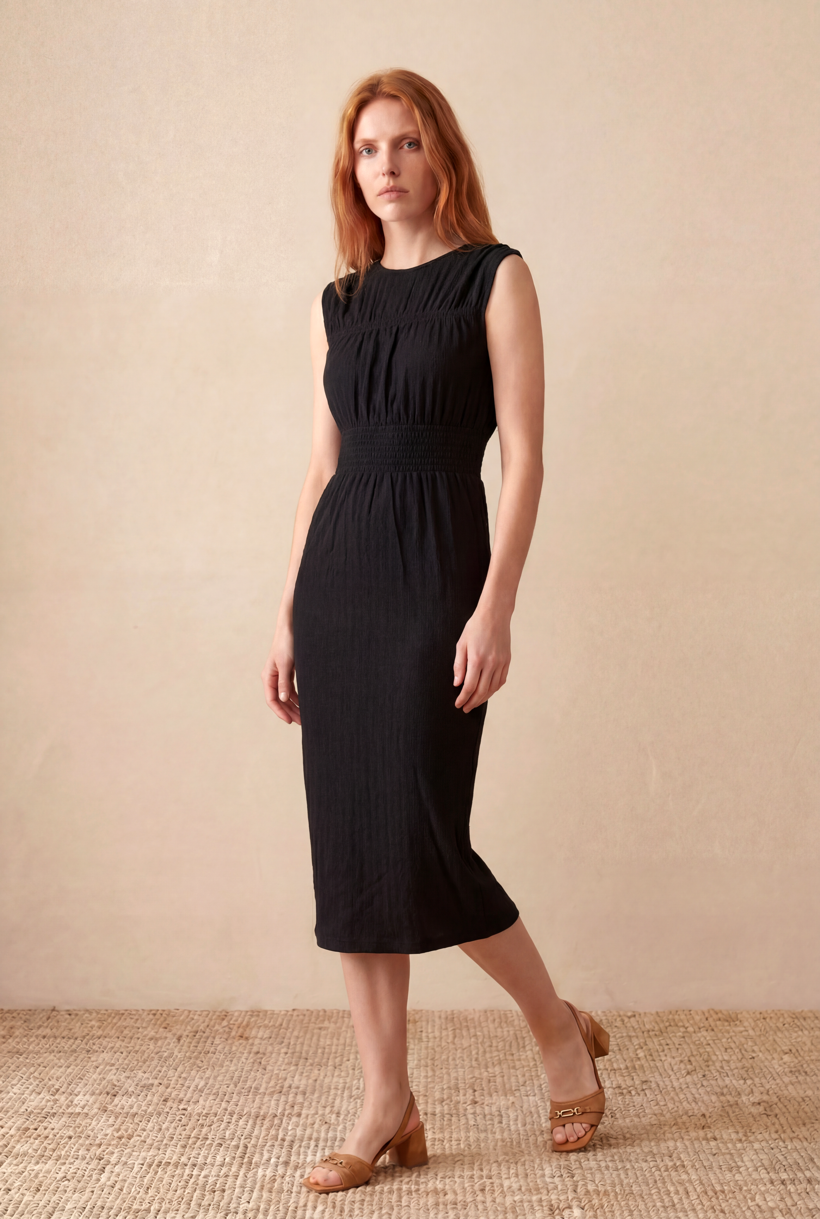 Kadın Regular Fit Bisiklet Yaka Kısa Kollu Siyah Dokulu Pamuk Midi Elbise MARA - Dress - Westmark London EU(TR) Store Organik Pamuklu Sürdürülebilir Moda