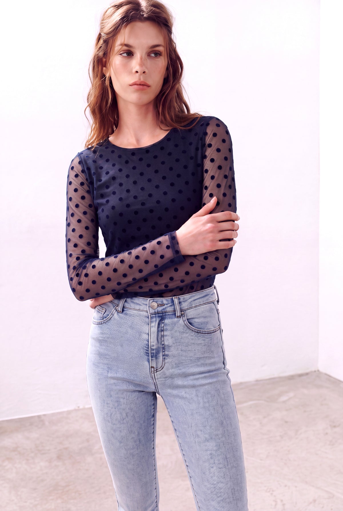 Lacivert Kadın Lacivert Tül Bisiklet Yaka Uzun Kollu Ön Astarlı Bluz SALOME - Top - Westmark London EU(TR) Store Organik Pamuklu Sürdürülebilir Moda