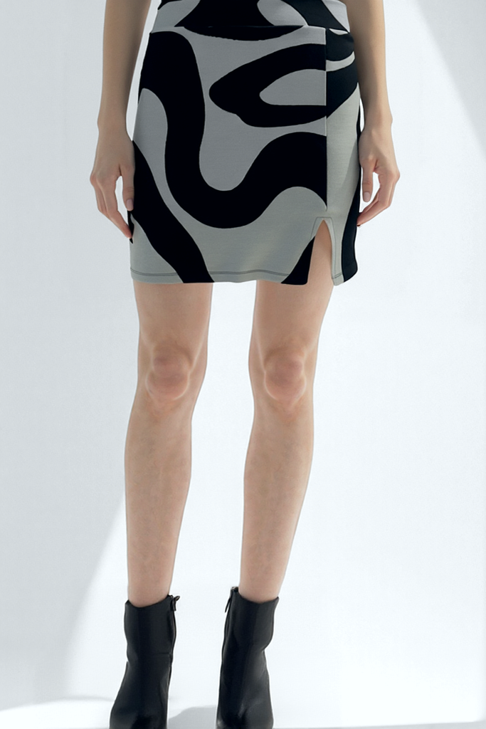 Siyah Bej Desenli Orta Bel Kadın Etek JULIET - Skirt - Westmark London EU(TR) Store Organik Pamuklu Sürdürülebilir Moda