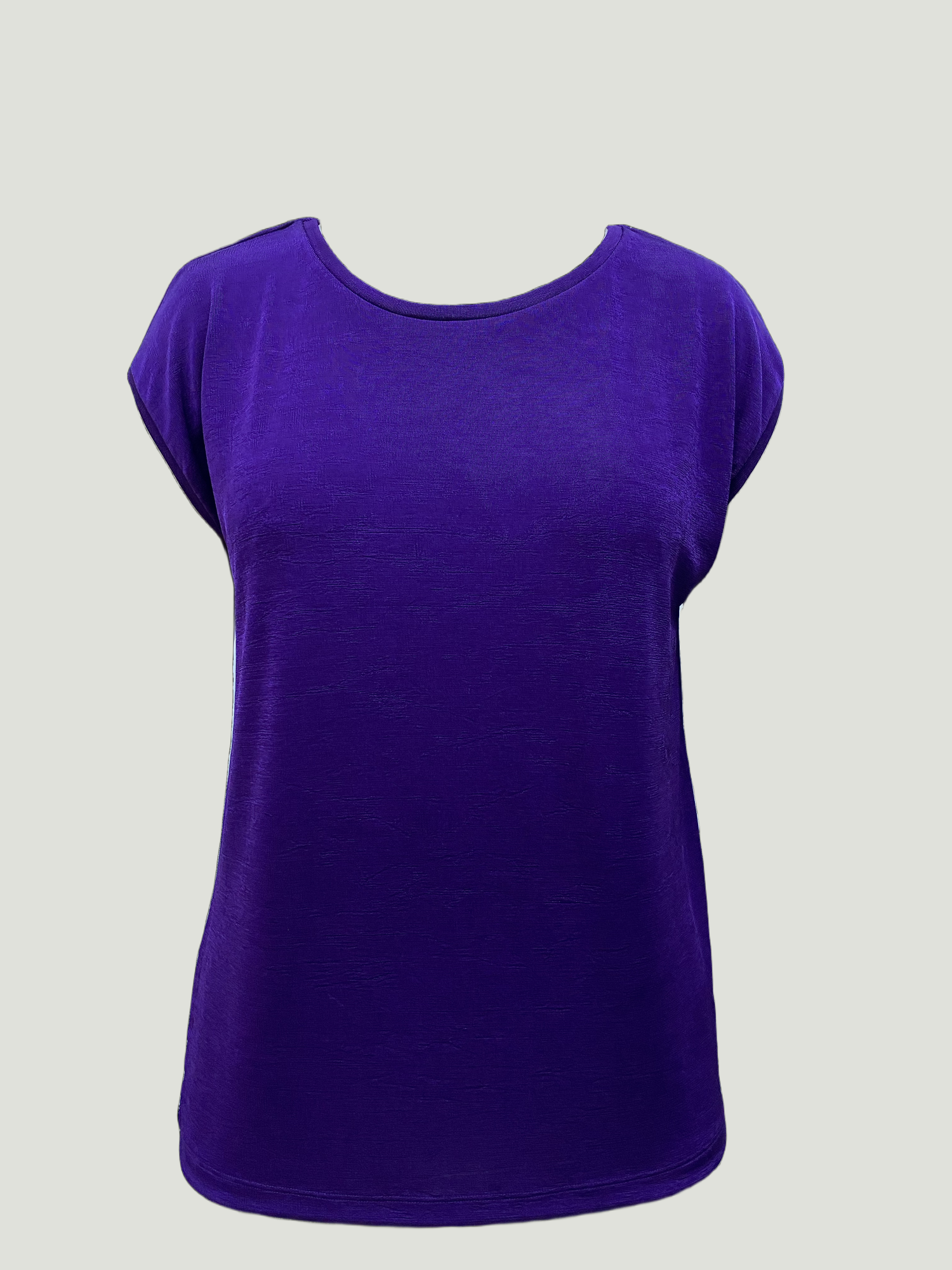 Koyu Mor Bisiklet Yaka Pamuklu Kadın Kısa Kollu T-Shirt BETTY O-NECK TOP