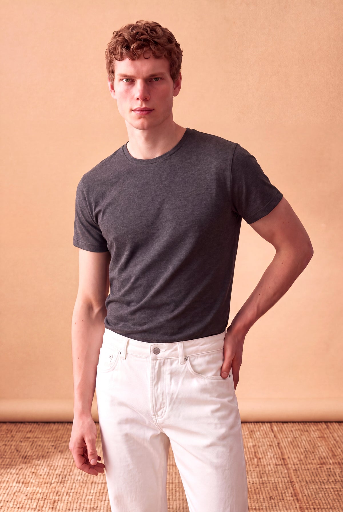 Erkek Viskon Karışımlı Antrasit Kısa Kollu Bisiklet Yaka Basic T-Shirt OLAV
