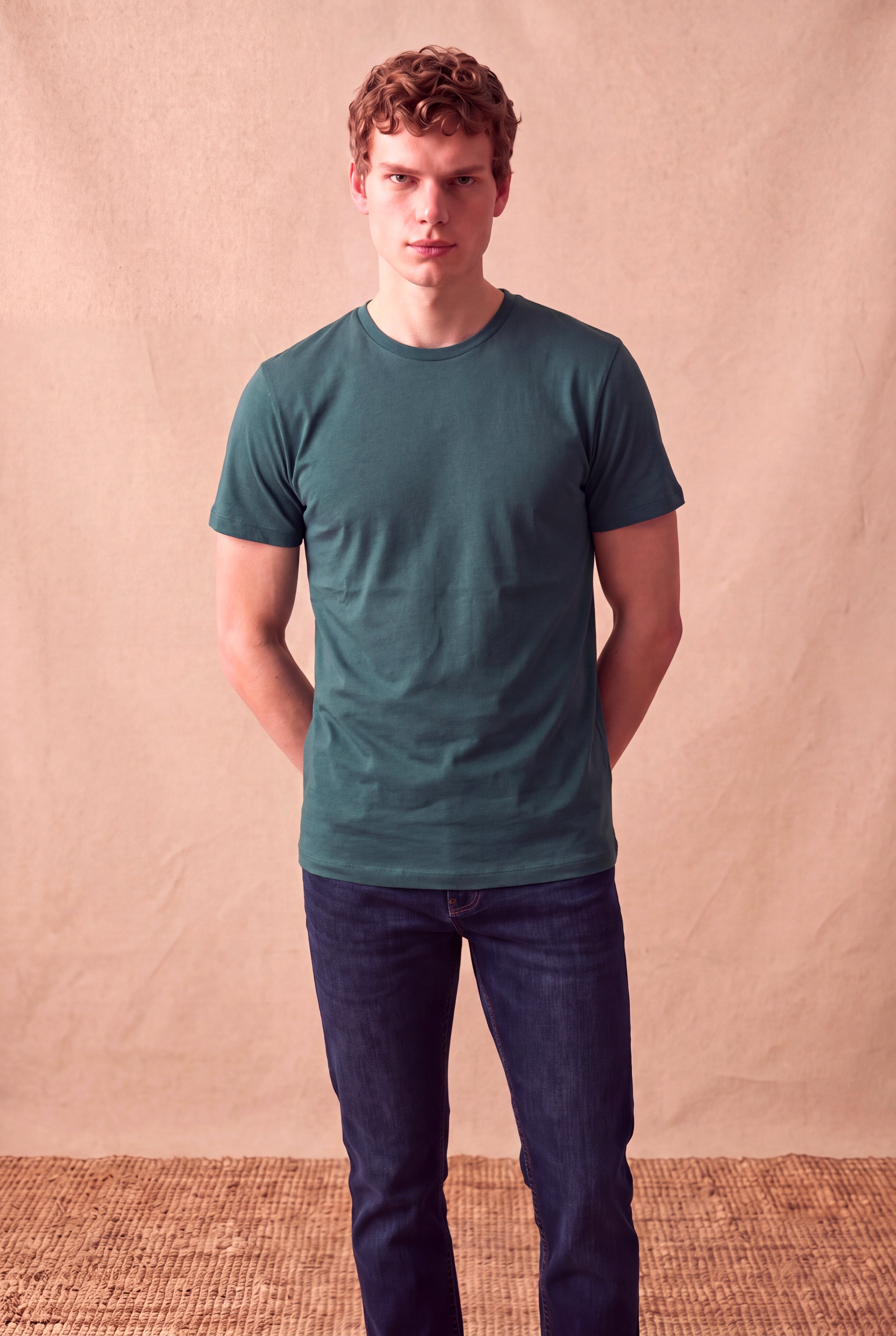 Erkek %100 Pamuk Çam Yeşili Kısa Kollu Bisiklet Yaka Basic T-Shirt OLAV