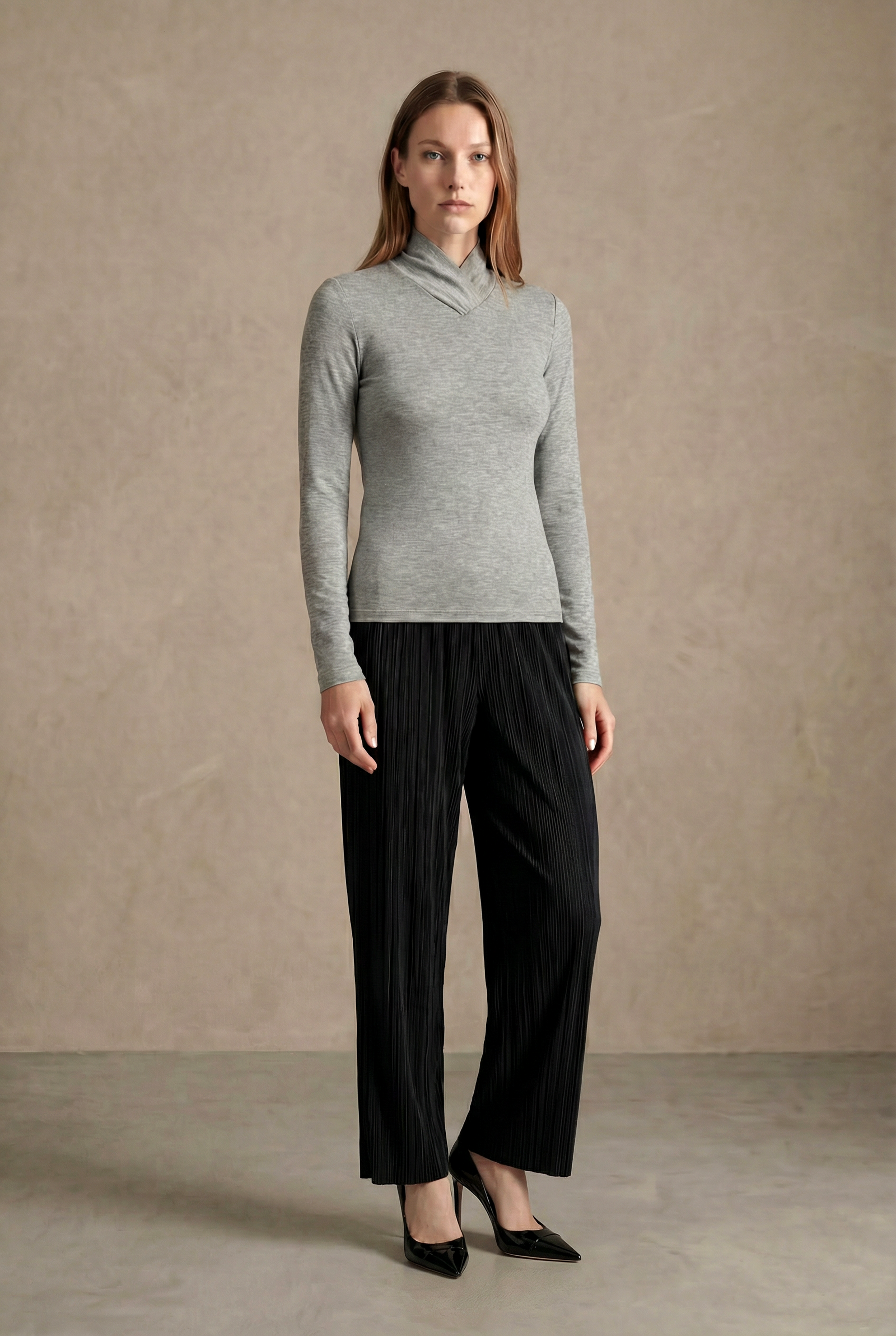Gri Melanj Çapraz Yaka Uzun Kollu Kadın Bluz CAROLINE - Tops - Westmark London EU(TR) Store Organik Pamuklu Sürdürülebilir Moda