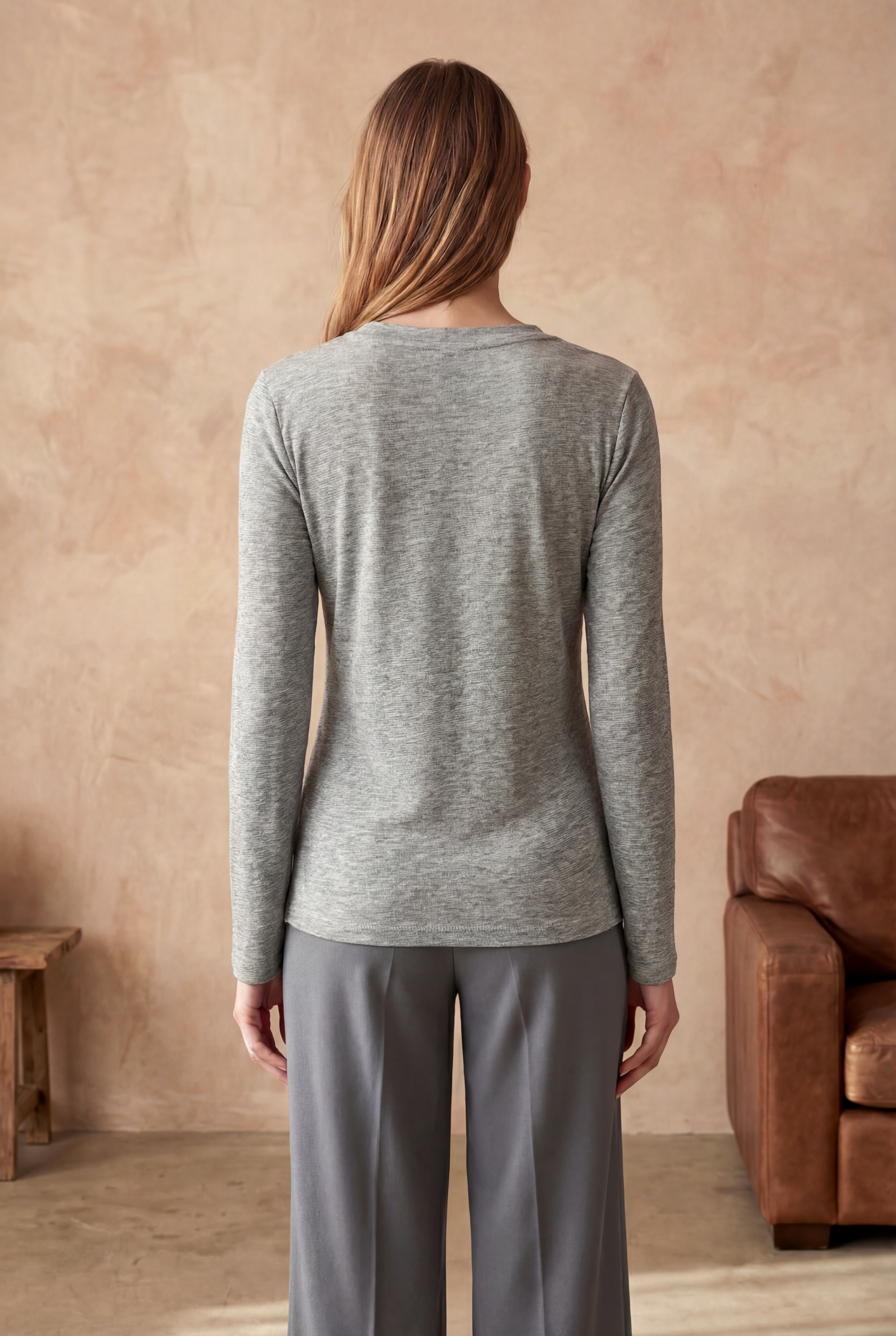 Gri Melanj V Yaka Uzun Kollu Kadın Bluz VIOLA TOP - Blouse - Westmark London EU(TR) Store Organik Pamuklu Sürdürülebilir Moda