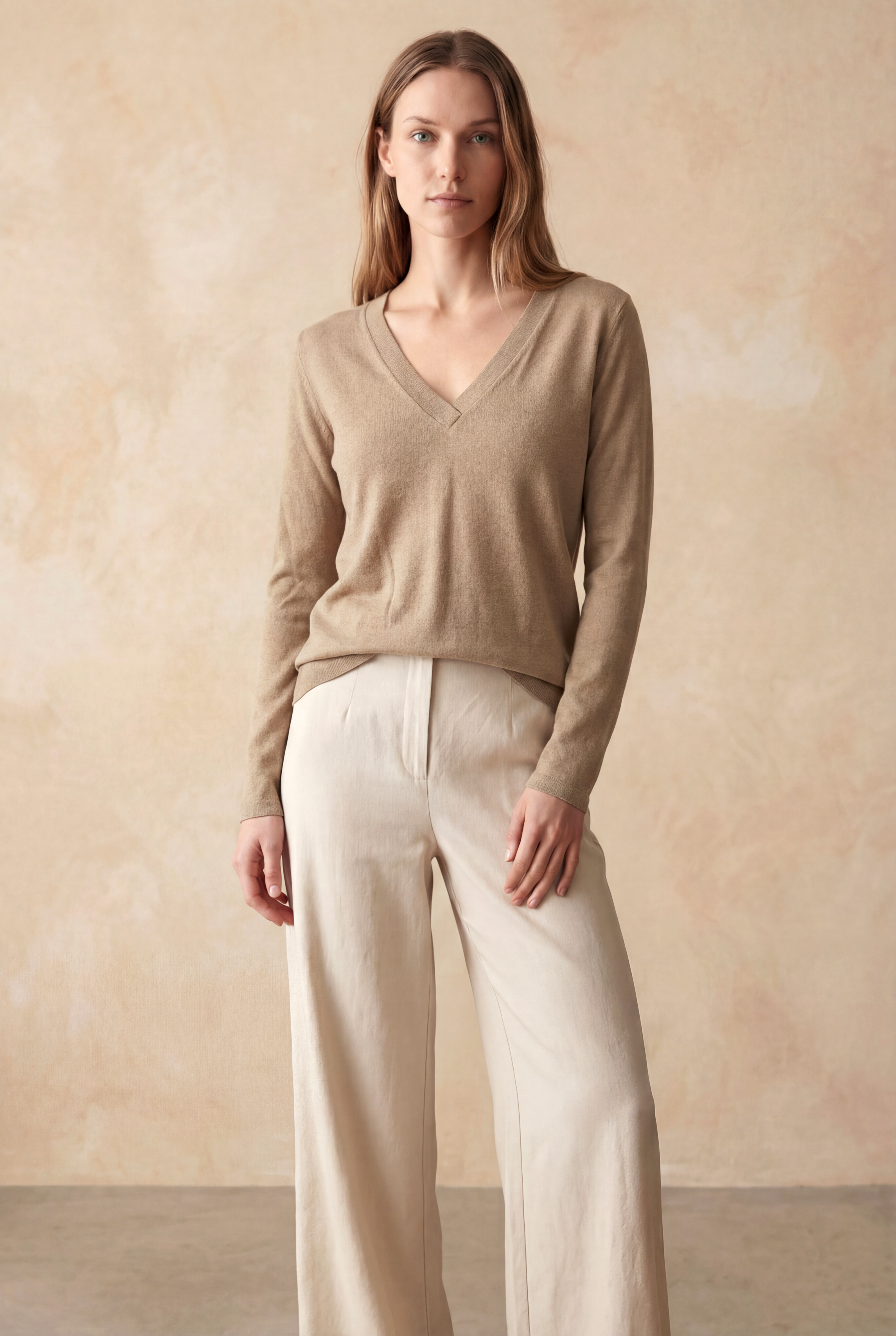 Bej V Yaka Uzun Kollu Kadın Bluz VIOLA TOP - Blouse - Westmark London EU(TR) Store Organik Pamuklu Sürdürülebilir Moda