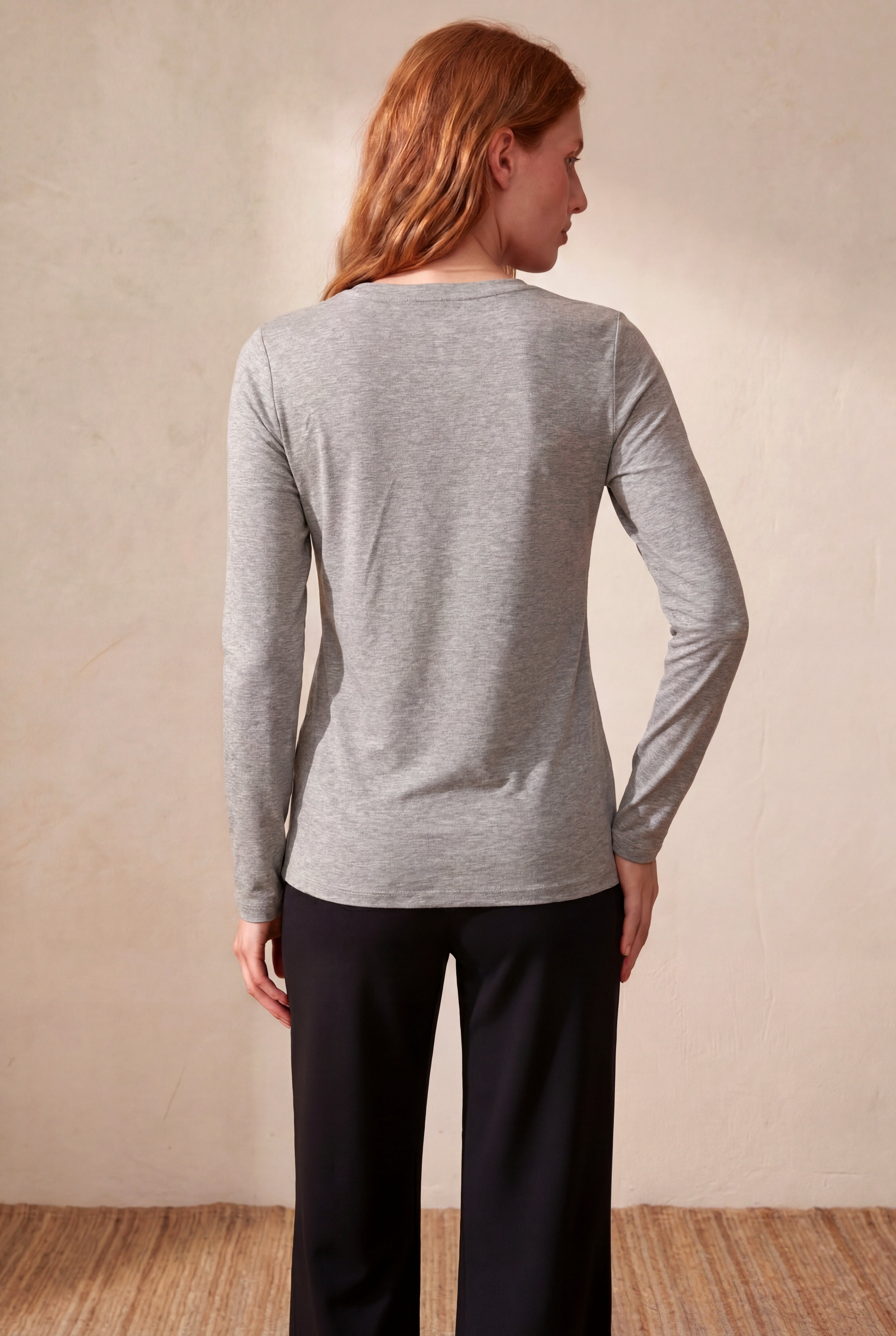 Kadın Gri Melanj Viskon Uzun Kollu Yan Büzgü Detaylı Bluz NOEMIA