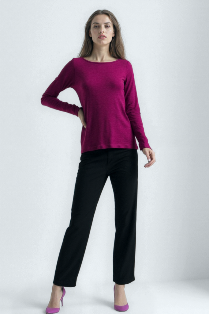 Pembe Kayık Yaka Uzun Kollu Kadın T-Shirt HEATHER TOP - Tops - Westmark London EU(TR) Store Organik Pamuklu Sürdürülebilir Moda