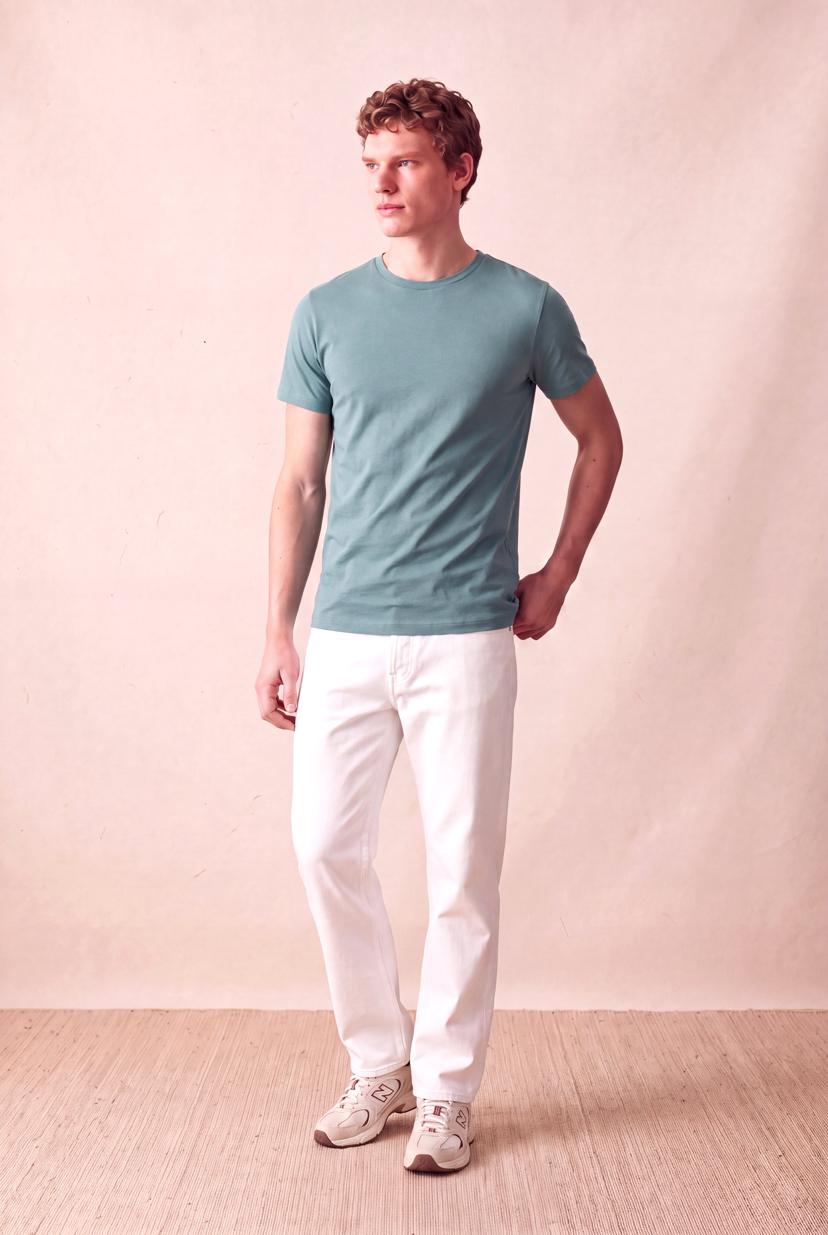 Erkek %100 Pamuk Duman Mavisi Kısa Kollu Bisiklet Yaka Basic T-Shirt OLAV