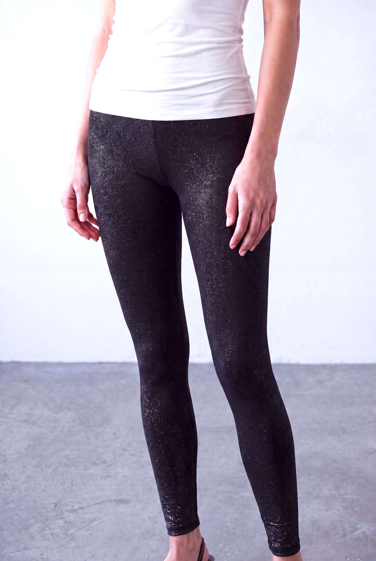 Siyah / Gümüş Simli Kadın Siyah / Gümüş Simli Yüksek Bel Lastikli Tayt STELLA - Leggings - Westmark London EU(TR) Store Organik Pamuklu Sürdürülebilir Moda