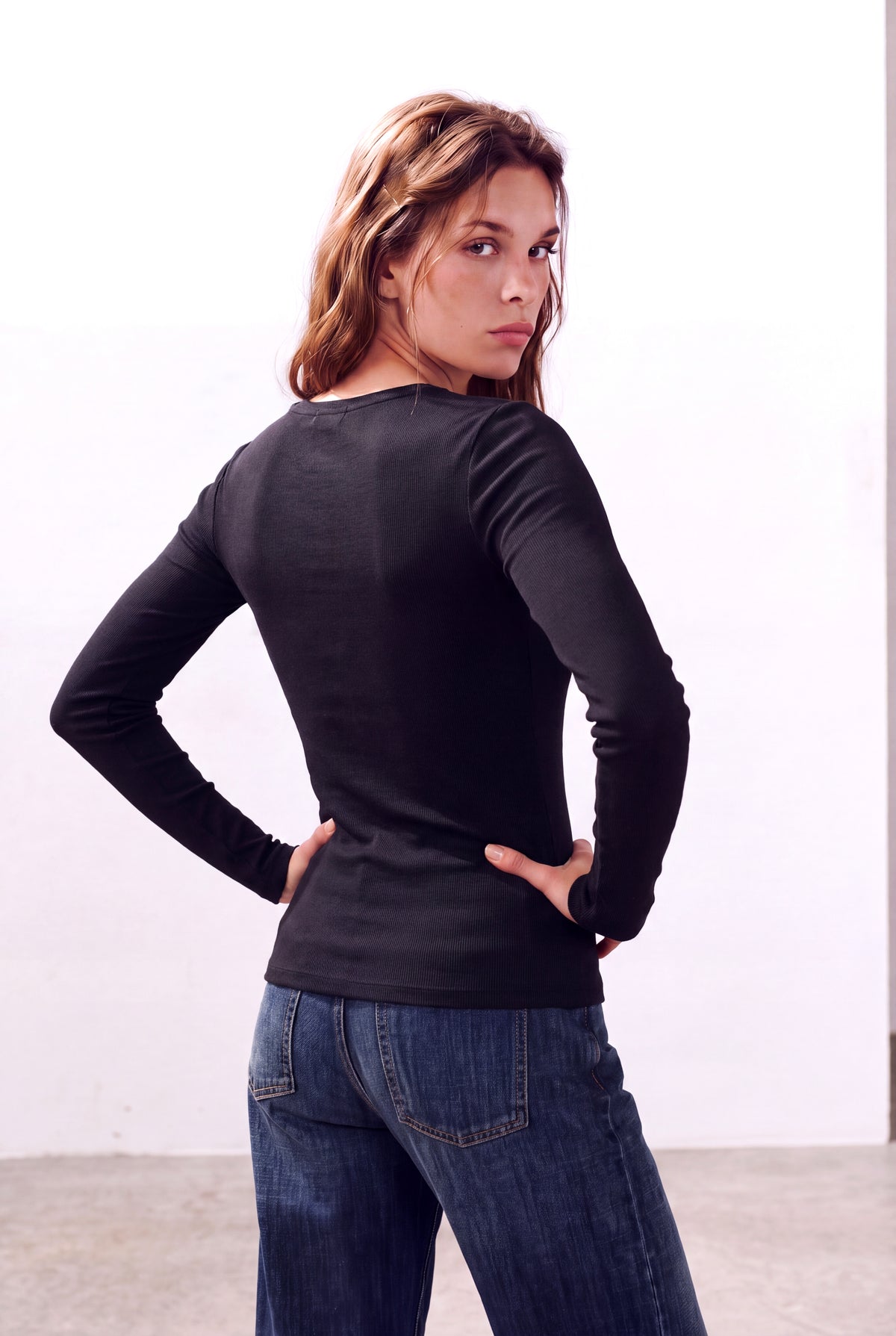 Siyah Kadın Siyah Pamuklu Kaşkorse Bisiklet Yaka Uzun Kollu Bluz REGINA - Top - Westmark London EU(TR) Store Organik Pamuklu Sürdürülebilir Moda