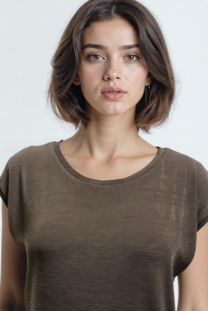 Kahverengi Bisiklet Yaka Pamuklu Kadın Kısa Kollu T-Shirt BETTY O-NECK TOP