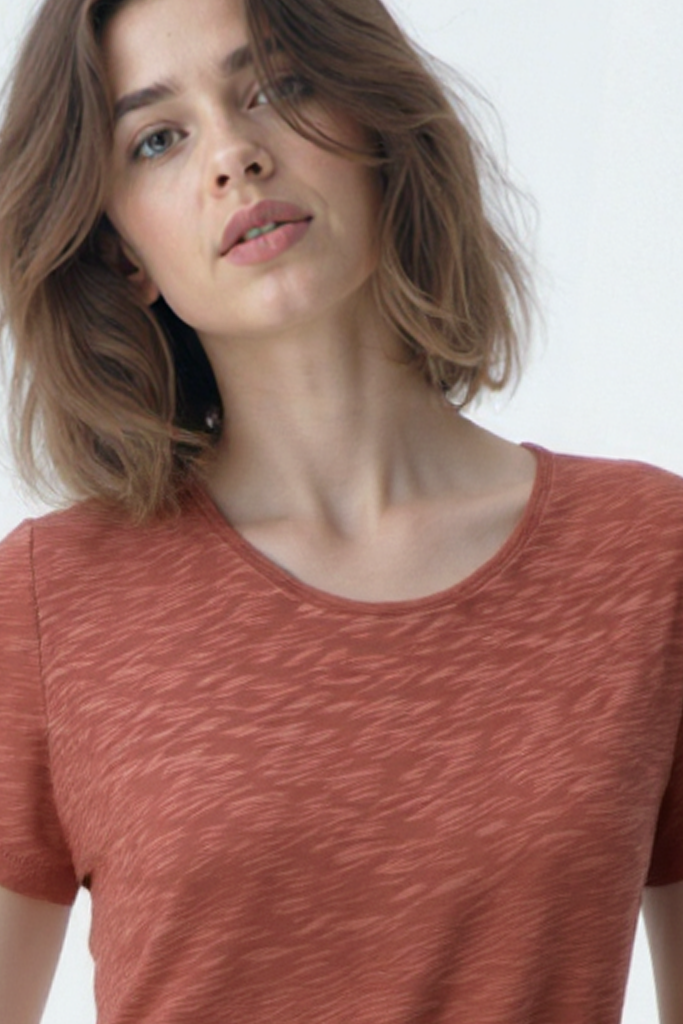 Mercan Bisiklet Yaka Pamuklu Kısa Kollu Kadın T-Shirt BETTINA S/S TOP - T-Shirt - Westmark London EU(TR) Store Organik Pamuklu Sürdürülebilir Moda