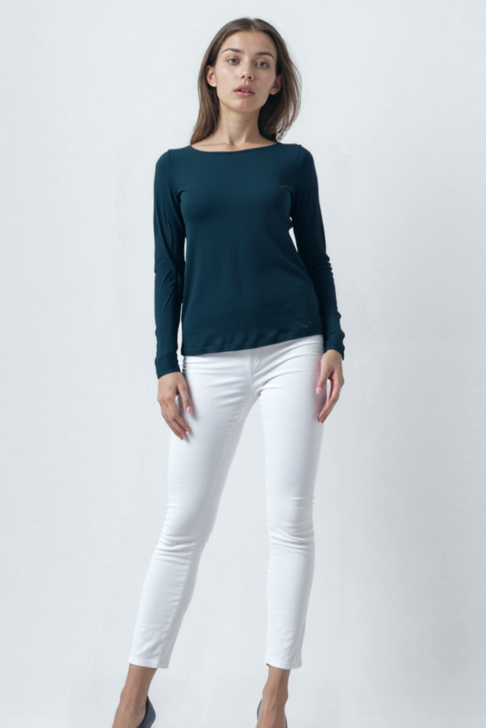 Lacivert Kayık Yaka Uzun Kollu Kadın T-Shirt HEATHER TOP - Tops - Westmark London EU(TR) Store Organik Pamuklu Sürdürülebilir Moda