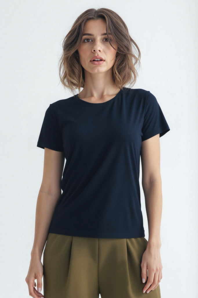 Siyah Bisiklet Yaka Pamuklu Kısa Kollu Kadın T-Shirt BETTINA S/S TOP