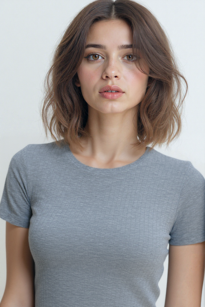 Gri Melanj Çizgili Bisiklet Yaka Kısa Kollu Kadın Crop T-Shirt SANDY S/S TOP