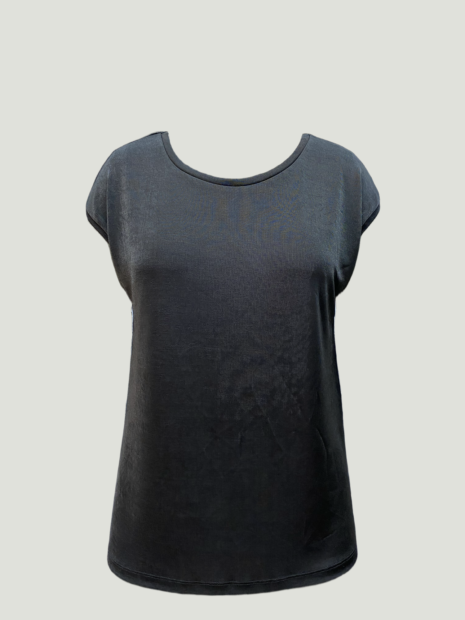 Koyu Gri Bisiklet Yaka Pamuklu Kadın Kısa Kollu T-Shirt BETTY O-NECK TOP