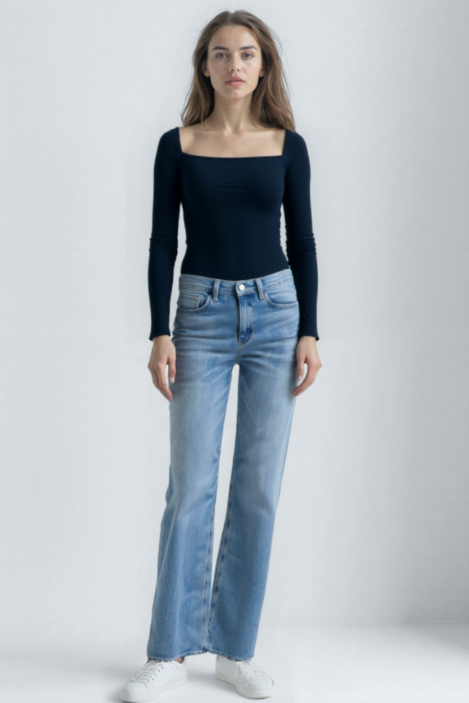 Lacivert Kare Yaka Uzun Kollu Kadın Crop Body CECILIA CROP TOP - Blouse - Westmark London EU(TR) Store Organik Pamuklu Sürdürülebilir Moda