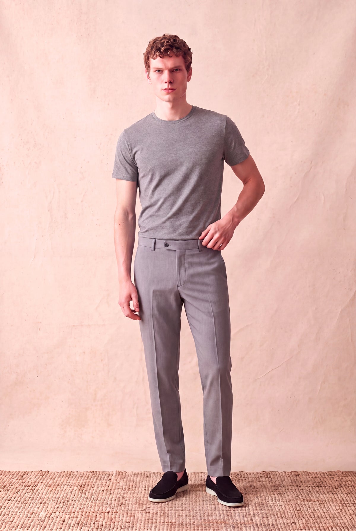 Erkek Pamuklu Orta Gri Melanj Kısa Kollu Bisiklet Yaka Basic T-Shirt OLAV