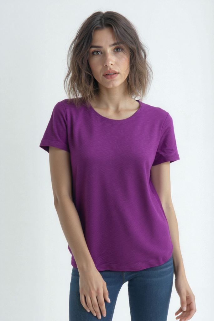 Mor Bisiklet Yaka Pamuklu Kısa Kollu Kadın T-Shirt BETTINA S/S TOP