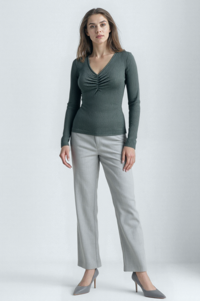 Antrasit V Yaka Uzun Kollu Kadın Bluz OTTILIE TOP - Blouse - Westmark London EU(TR) Store Organik Pamuklu Sürdürülebilir Moda