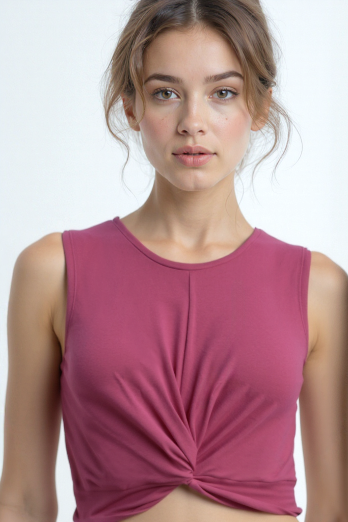Şeker Pembe Bisiklet Yaka Pamuklu Kolsuz Crop Kadın T-Shirt TIANA S/L TOP