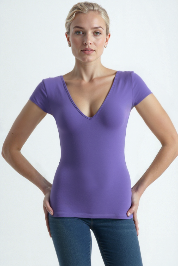 Lila V Yaka Kısa Kollu Kadın T-Shirt VALLI V-NECK S/S TOP