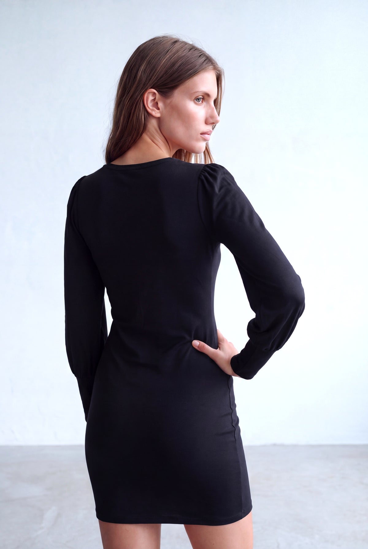 Siyah Kadın Siyah Pamuklu Bisiklet Yaka Uzun Balon Kollu Uzun Manşet Detaylı Elbise PAULINE - Dress - Westmark London EU(TR) Store Organik Pamuklu Sürdürülebilir Moda