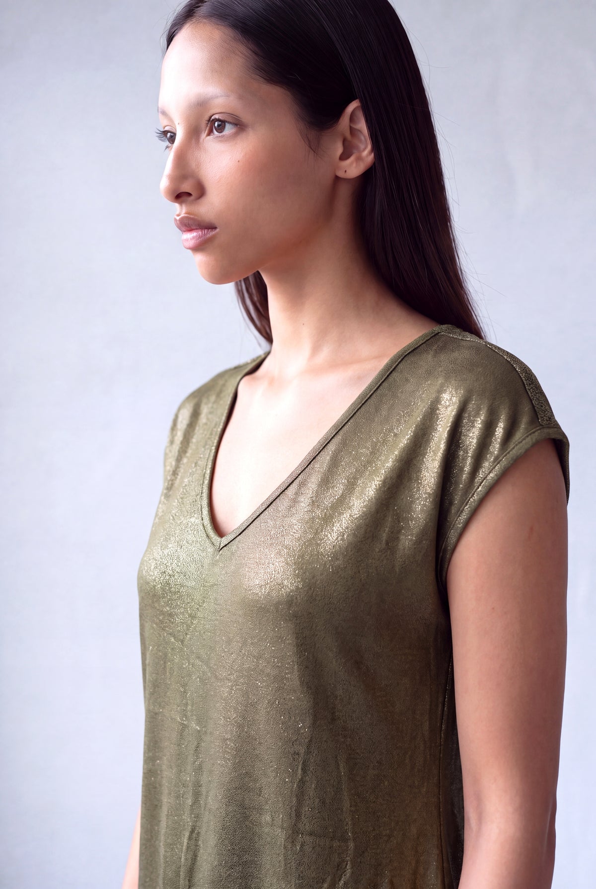 Simli Haki Kadın Simli Haki Modal V Yaka Düşük Omuz Kolsuz Omuzda Şerit Detaylı Elbise MARIE - Dress - Westmark London EU(TR) Store Organik Pamuklu Sürdürülebilir Moda