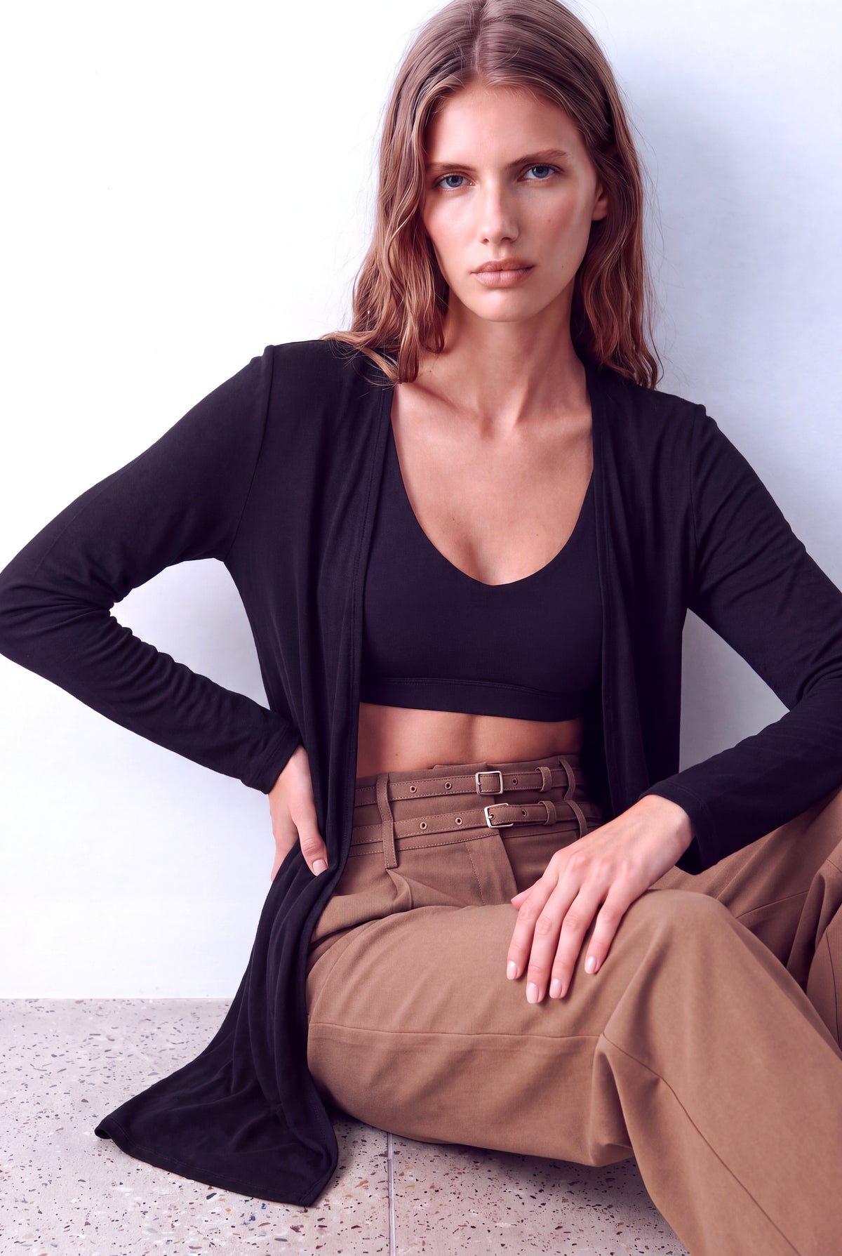 Siyah Kadın Siyah Viskon Karışımlı V Yaka Uzun Kollu Düğmesiz Midi Boy Uzun Hırka VICTORIA - Cardigan - Westmark London EU(TR) Store Organik Pamuklu Sürdürülebilir Moda