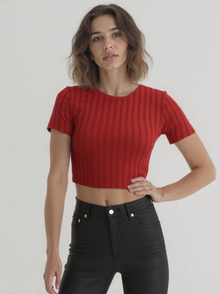 Kırmızı Bisiklet Yaka Kısa Kollu Kadın Crop T-Shirt SANDY S/S TOP - T-Shirt - Westmark London EU(TR) Store Organik Pamuklu Sürdürülebilir Moda