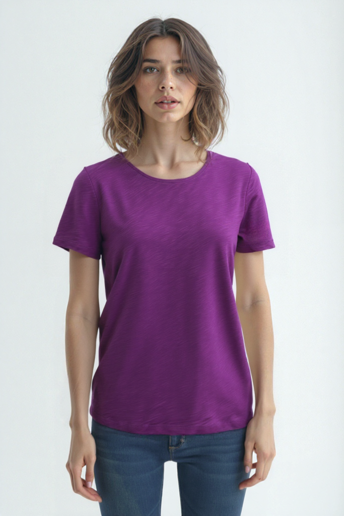 Mor Bisiklet Yaka Pamuklu Kısa Kollu Kadın T-Shirt BETTINA S/S TOP