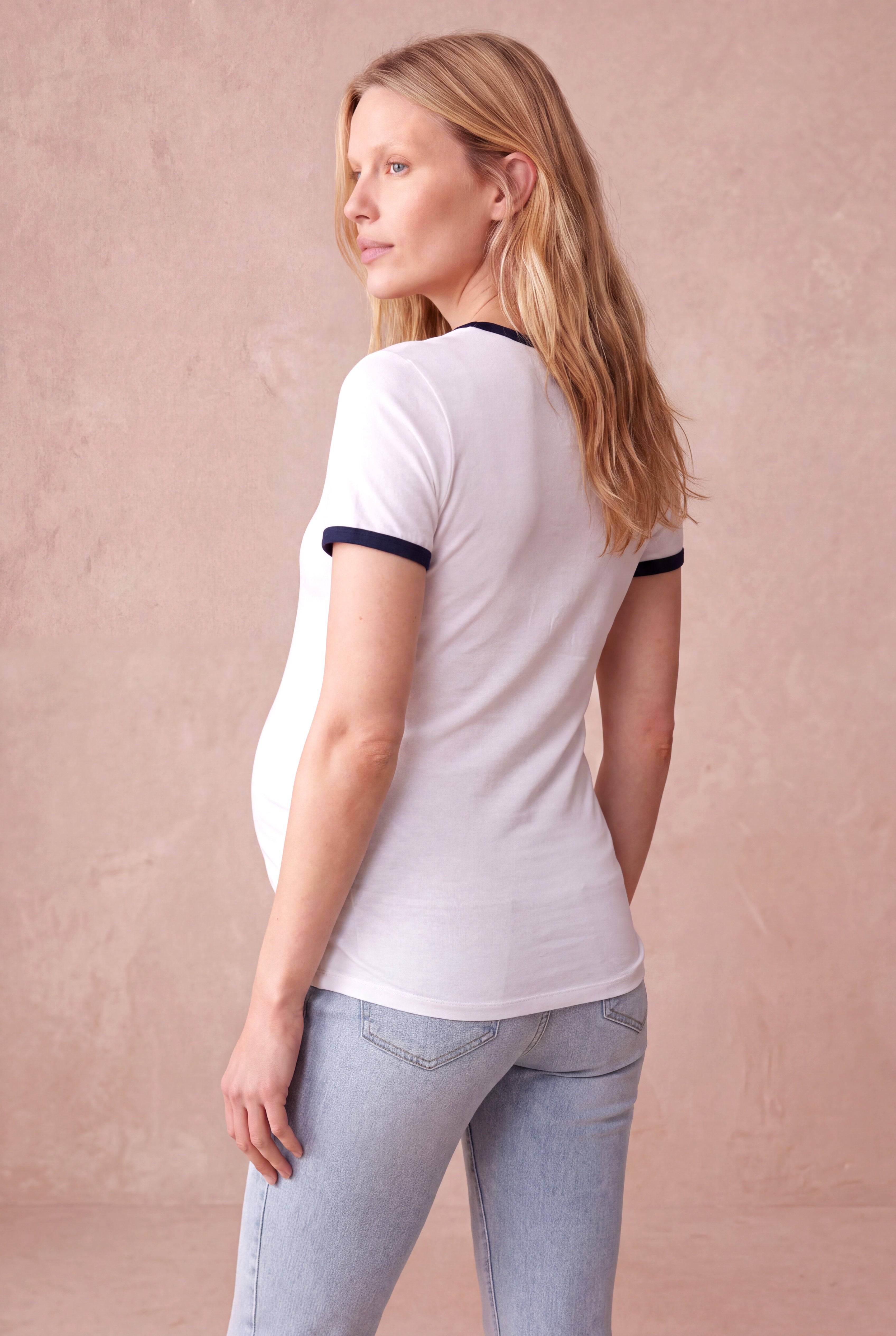 Hamile Beyaz Pamuklu Bisiklet Yaka Kısa Kollu Baskılı T-Shirt OPHELIA