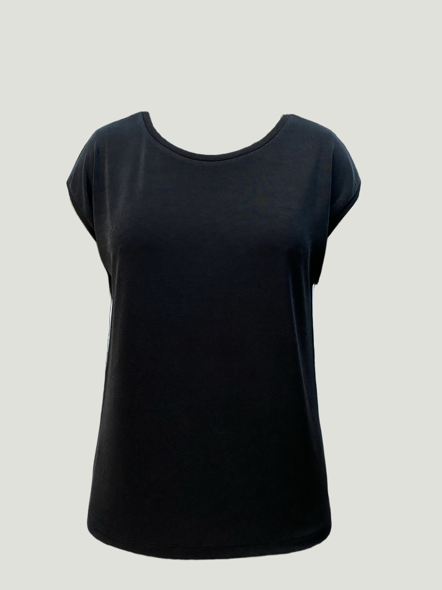 Siyah Bisiklet Yaka Pamuklu Kadın Kısa Kollu T-Shirt BETTY O-NECK TOP