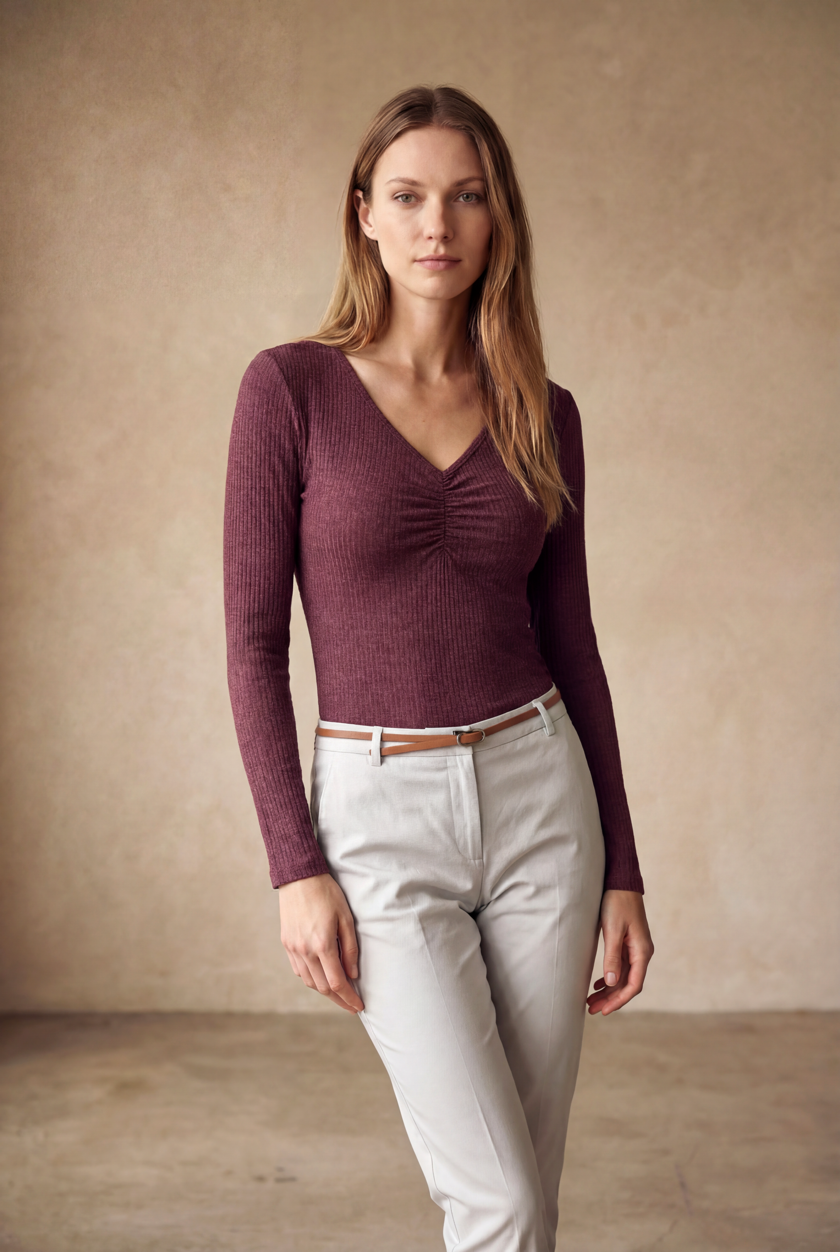 Bordo V Yaka Uzun Kollu Kadın Bluz OTTILIE TOP - Blouse - Westmark London EU(TR) Store Organik Pamuklu Sürdürülebilir Moda