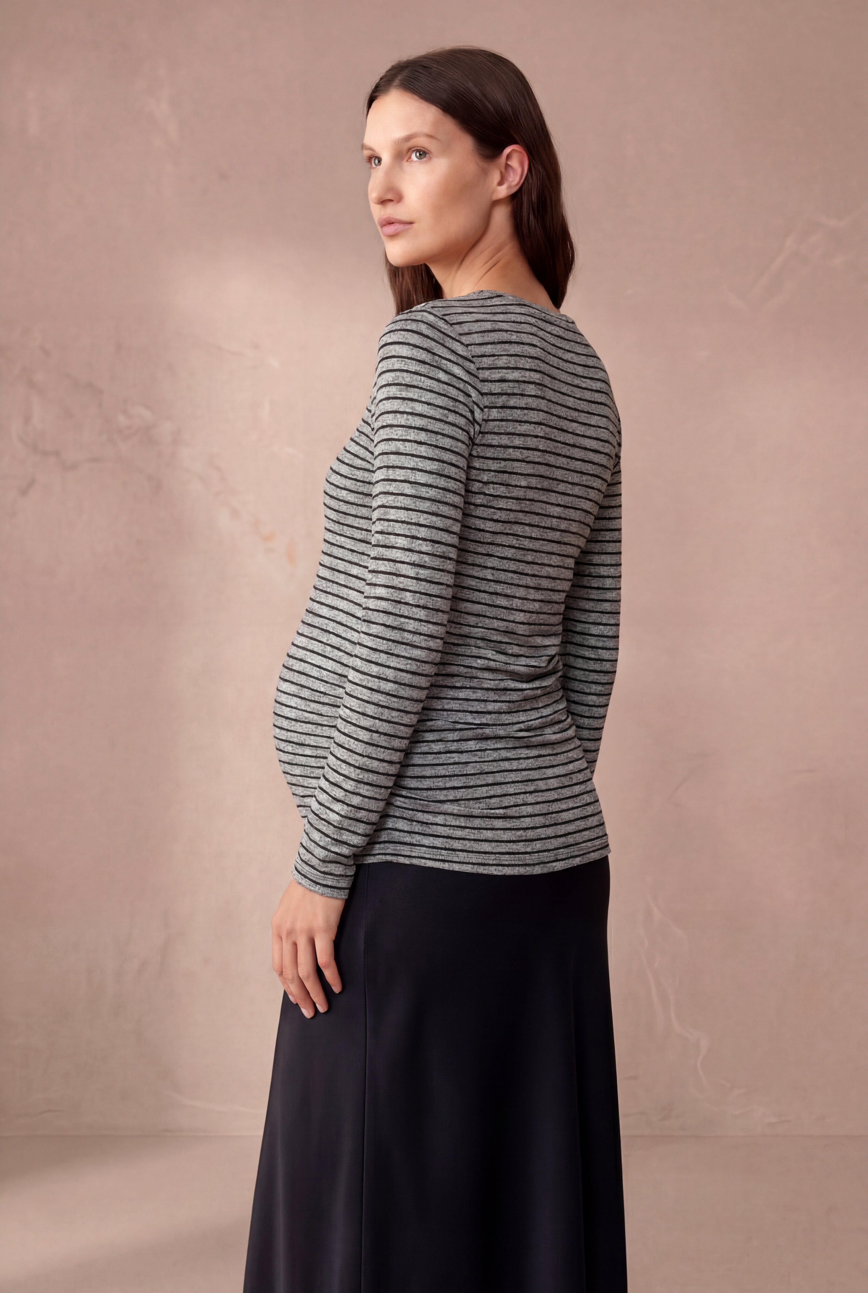 Hamile Lohusa Orta Gri Melanj Viskonlu Degaje Yaka Uzun Kol İç Atletli Emzirme Özellikli Bluz SAWYER